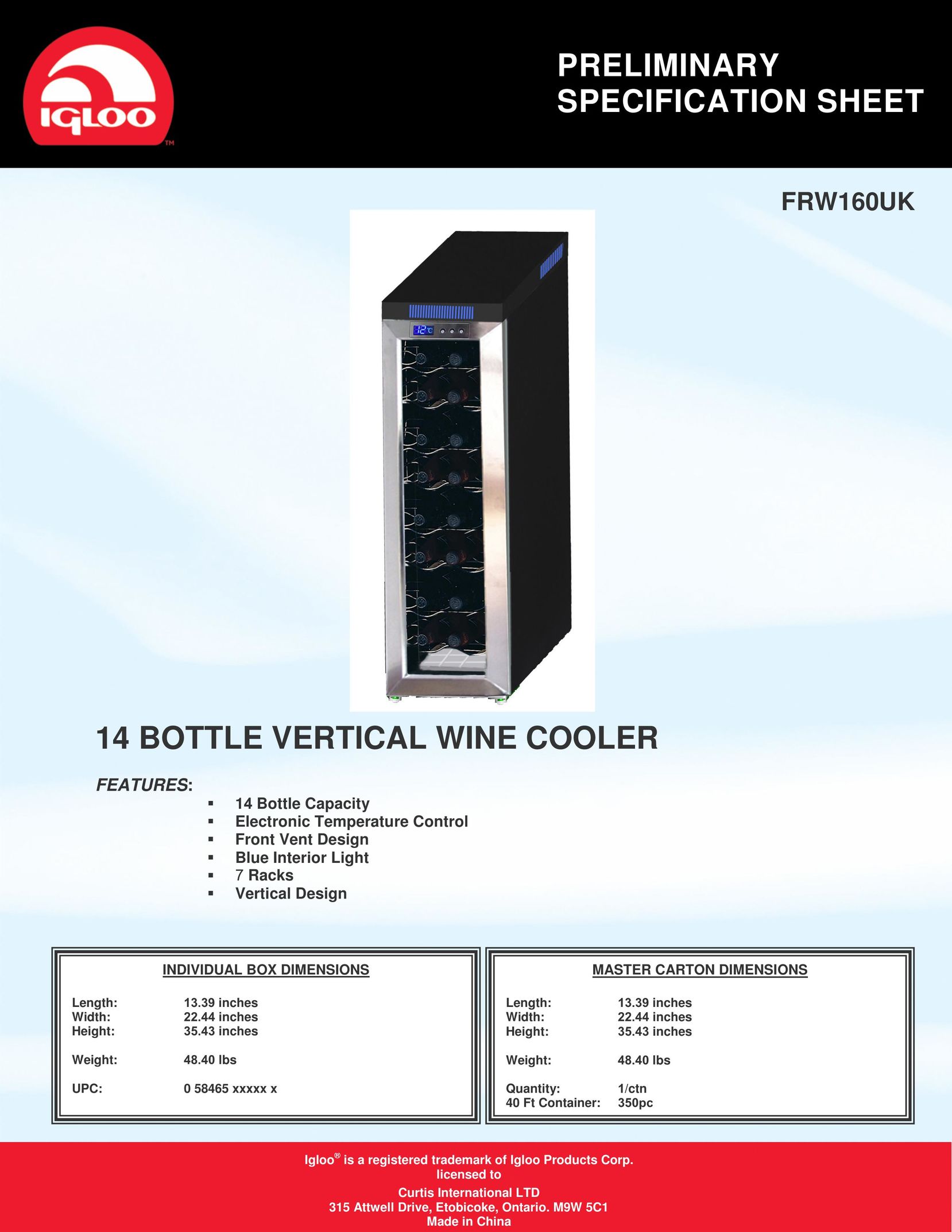 Igloo FRW160UK Beverage Dispenser User Manual