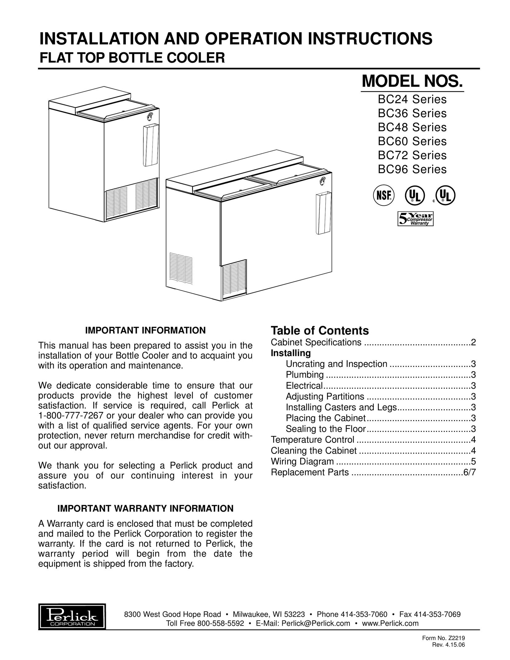 Perlick BC72 Series Beverage Dispenser User Manual