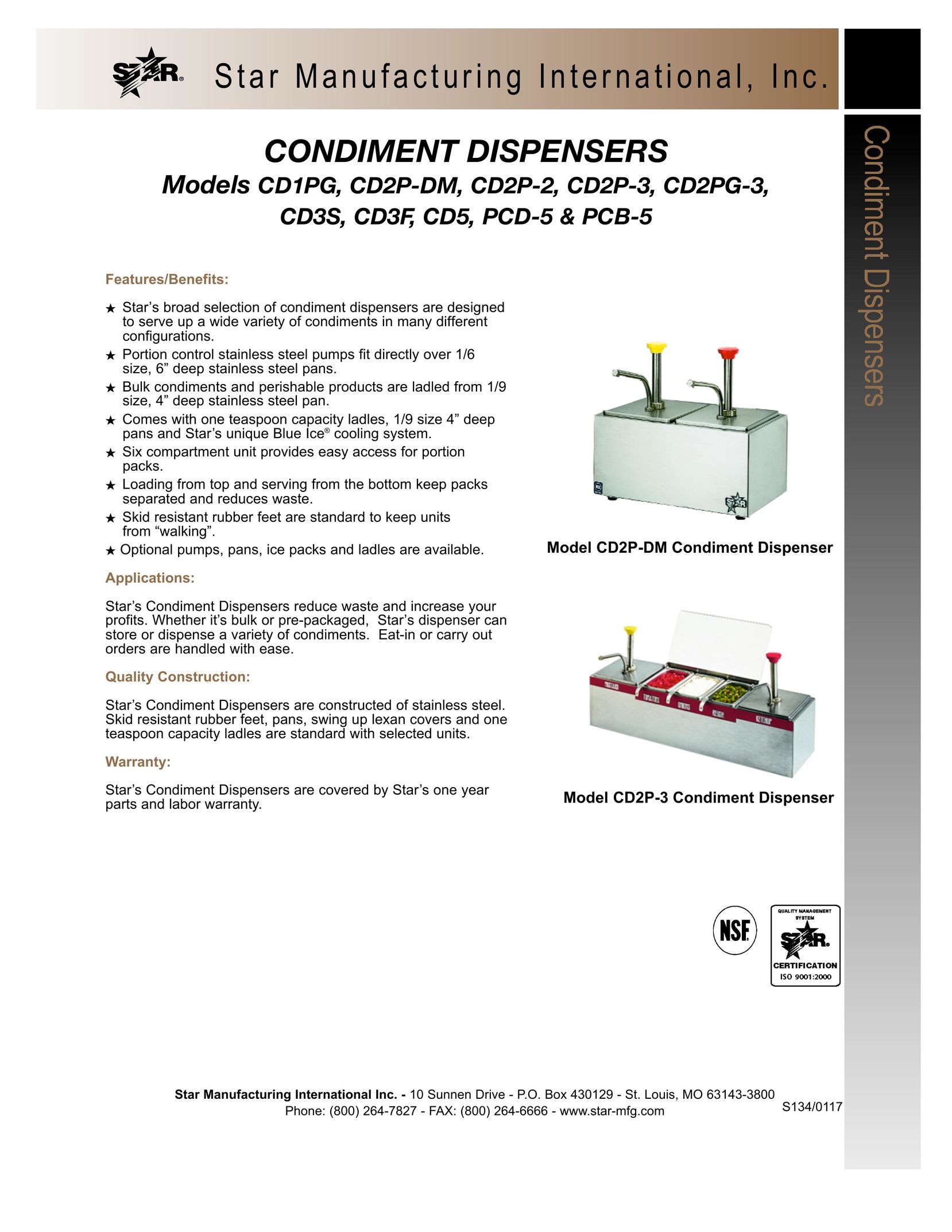 Star Manufacturing CD2PG-3 Beverage Dispenser User Manual