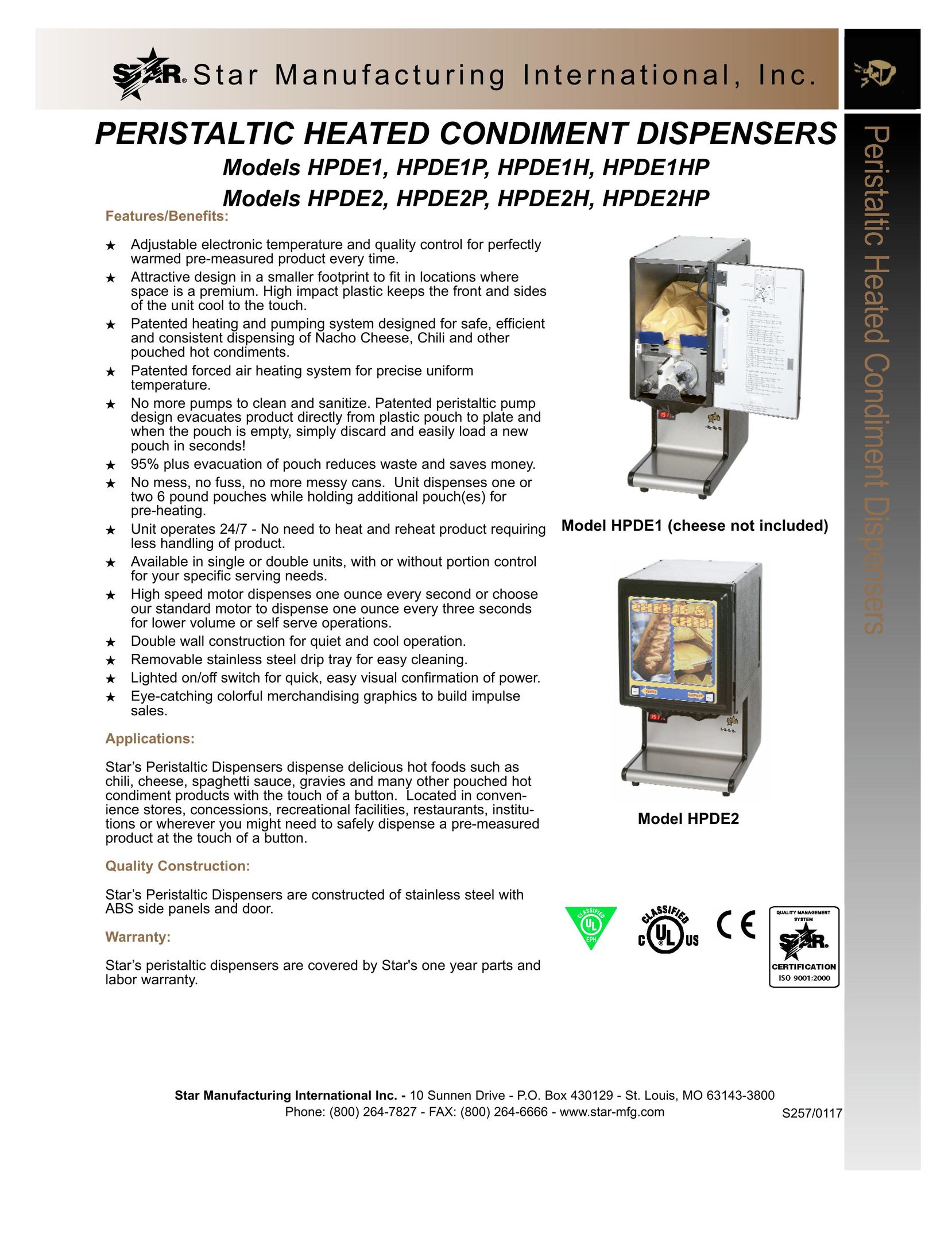 Star Manufacturing HPDE1P Beverage Dispenser User Manual
