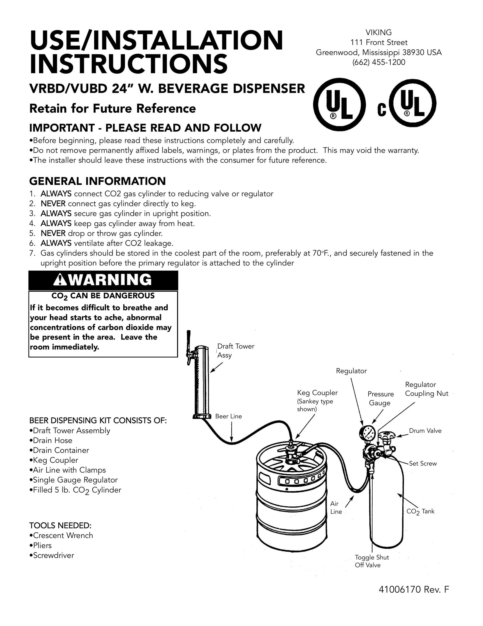 Viking VRBD/VUBD 24" W. BEVERAGE DISPENSER Beverage Dispenser User Manual