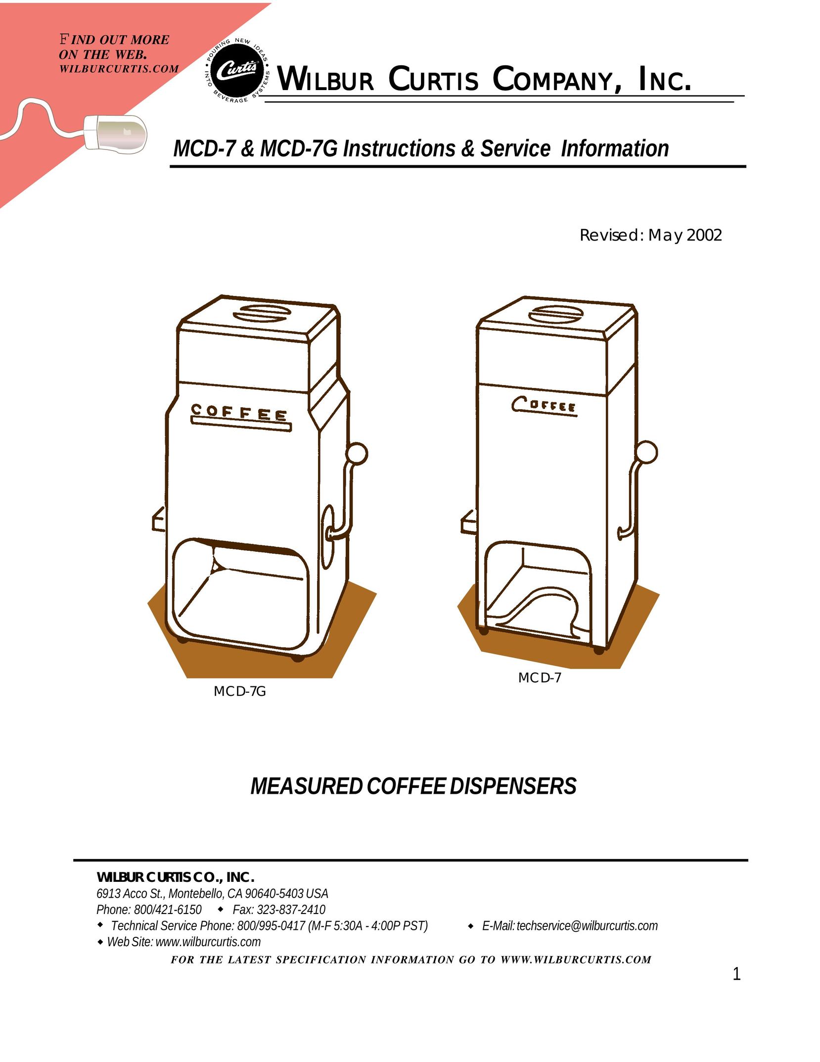 Wibur Curtis Company MCD-7G Beverage Dispenser User Manual