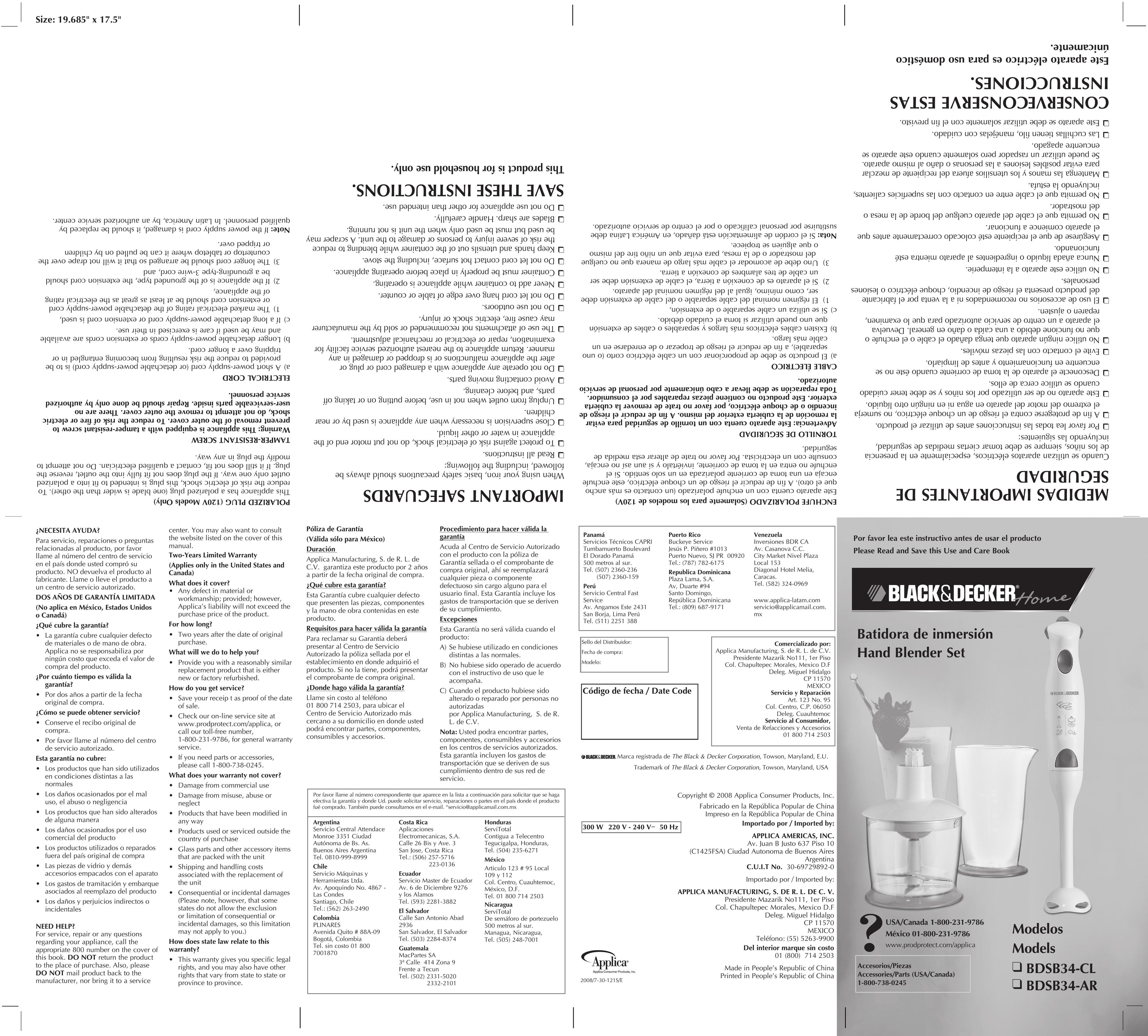Black & Decker BDSB34-CL Blender User Manual