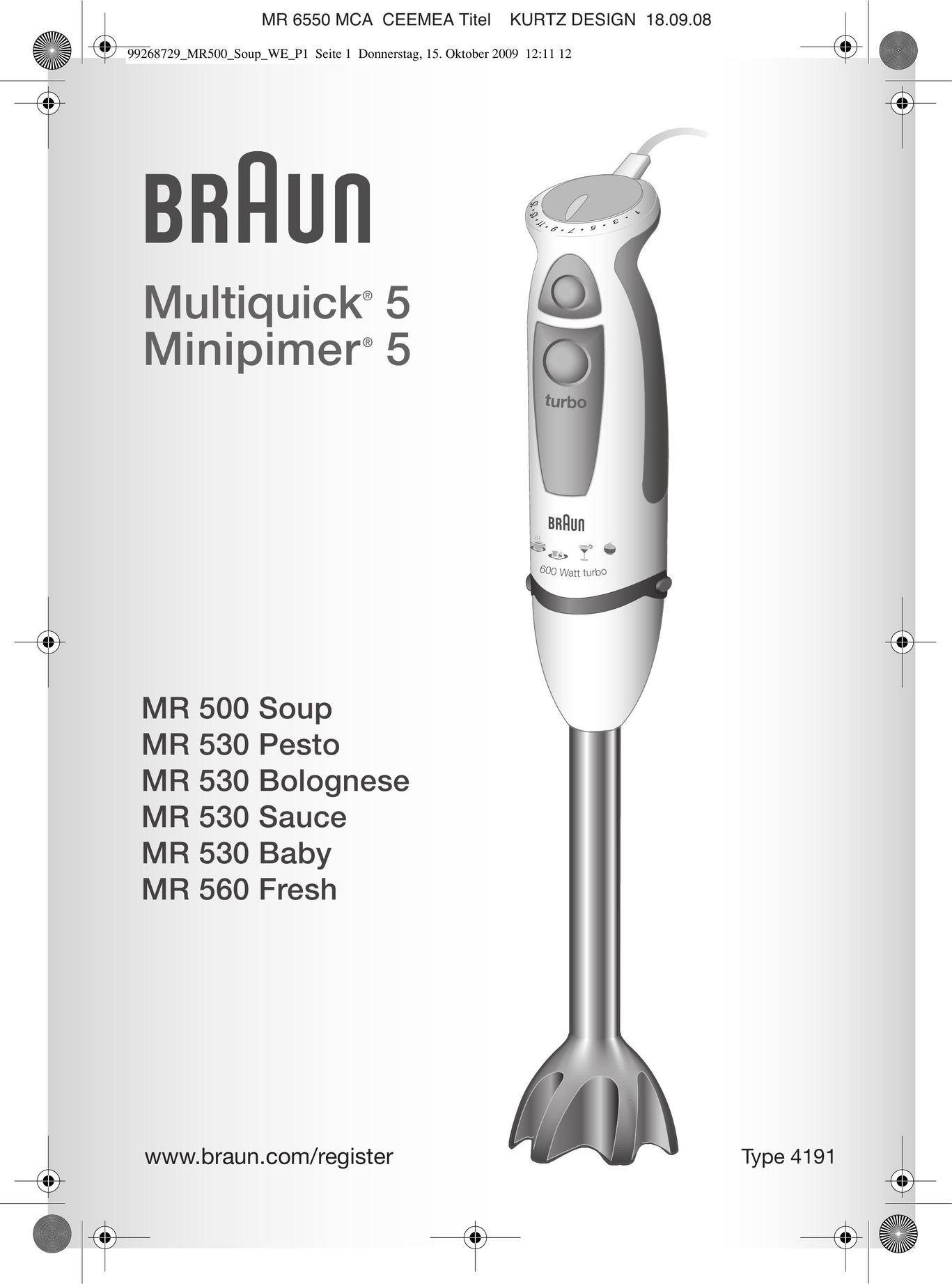 Braun MR 500 SOUP Blender User Manual