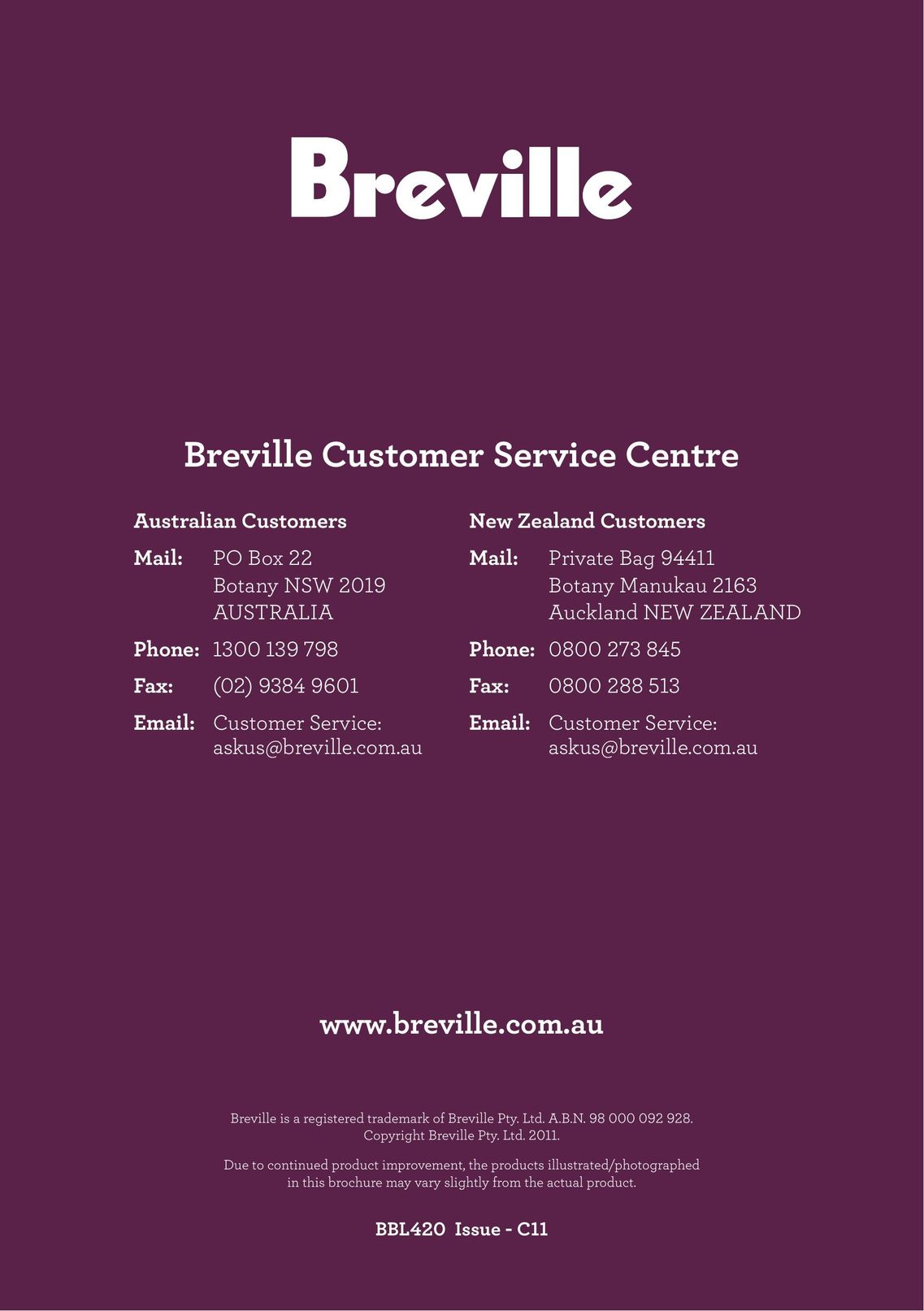 Breville BBL420 Blender User Manual