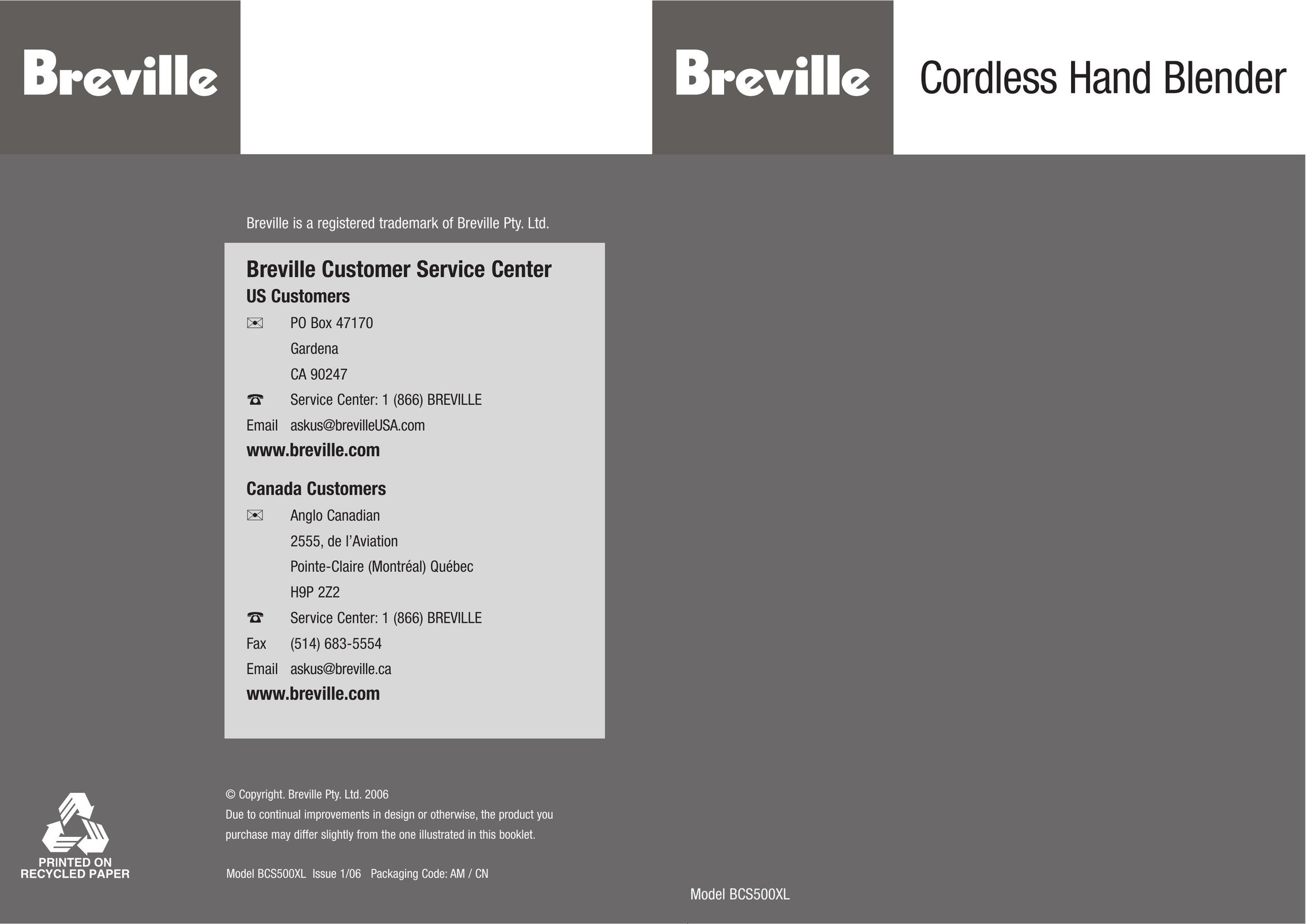 Breville BCS500XL Blender User Manual