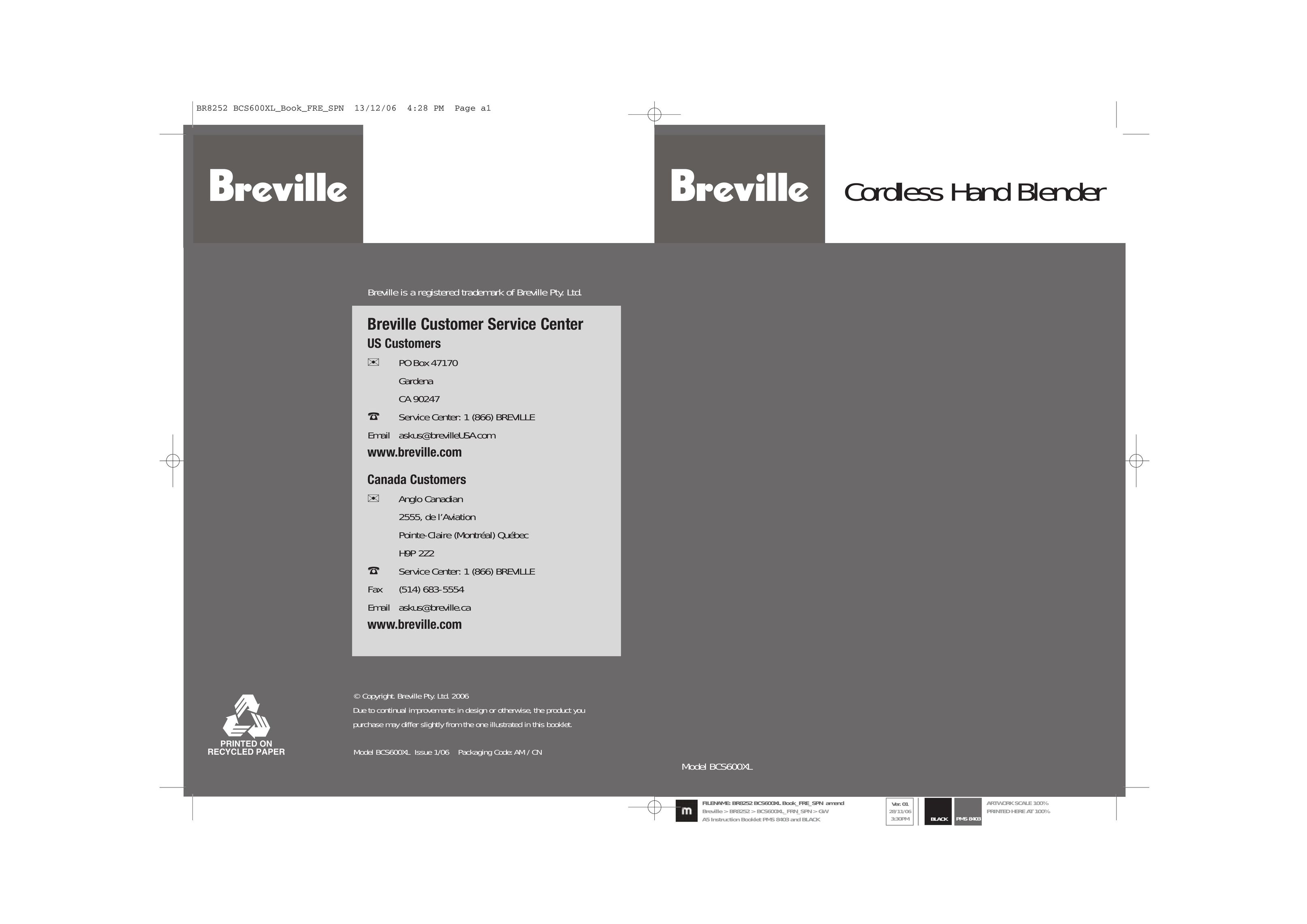 Breville BCS600XL Blender User Manual
