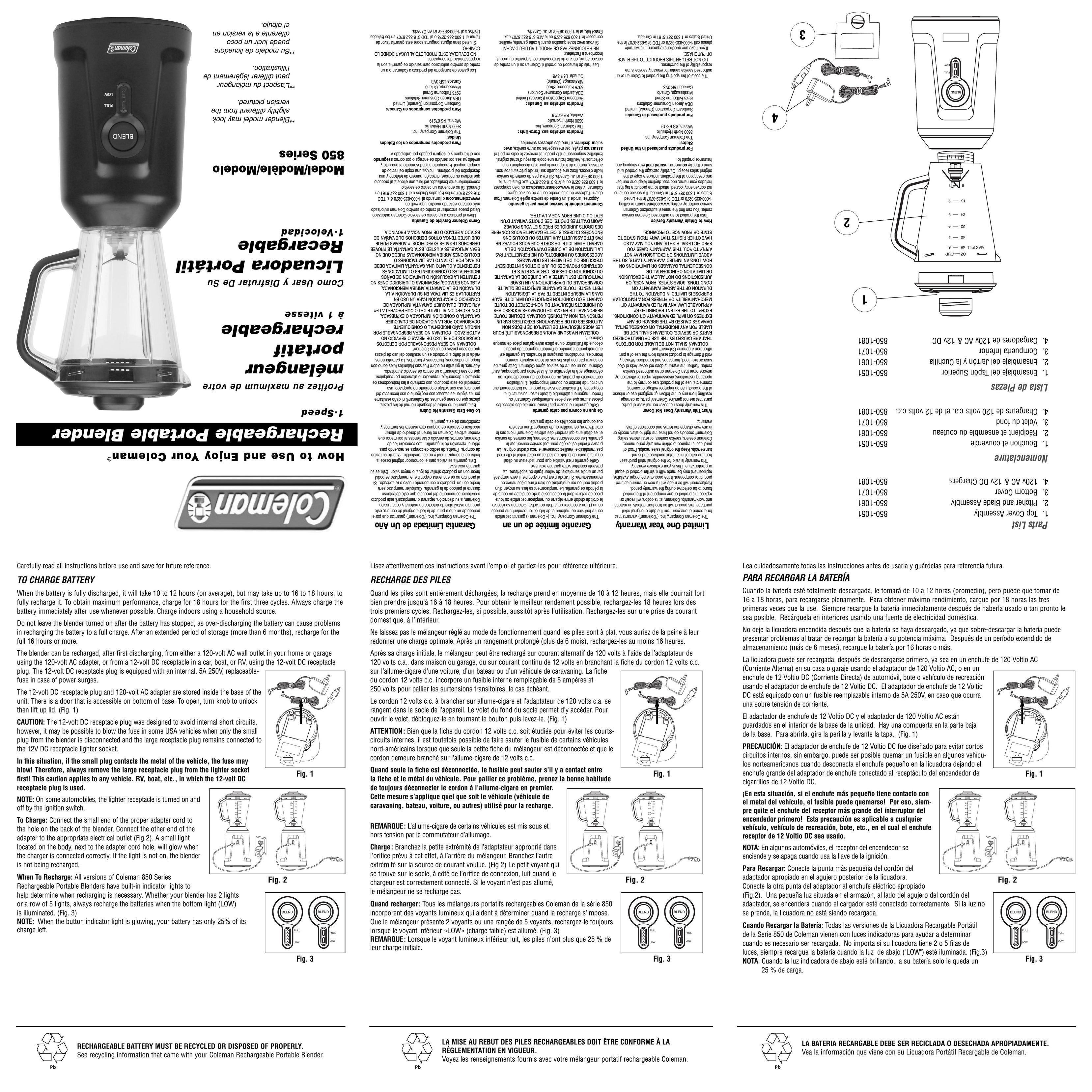Coleman 850 Series Blender User Manual