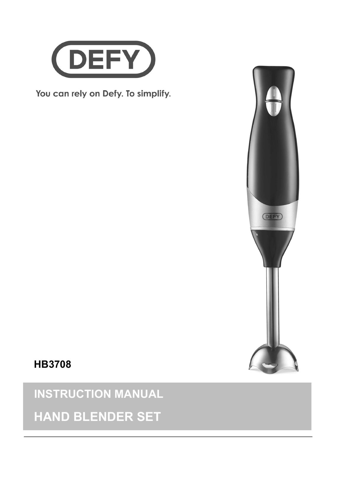 Defy Appliances HB3708 Blender User Manual