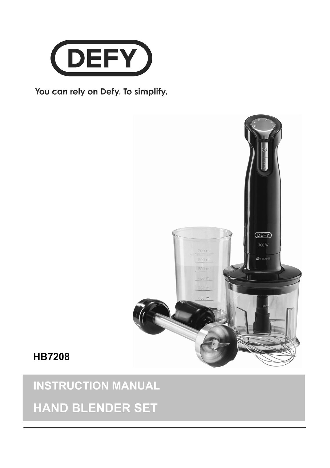 Defy Appliances HB7208 Blender User Manual