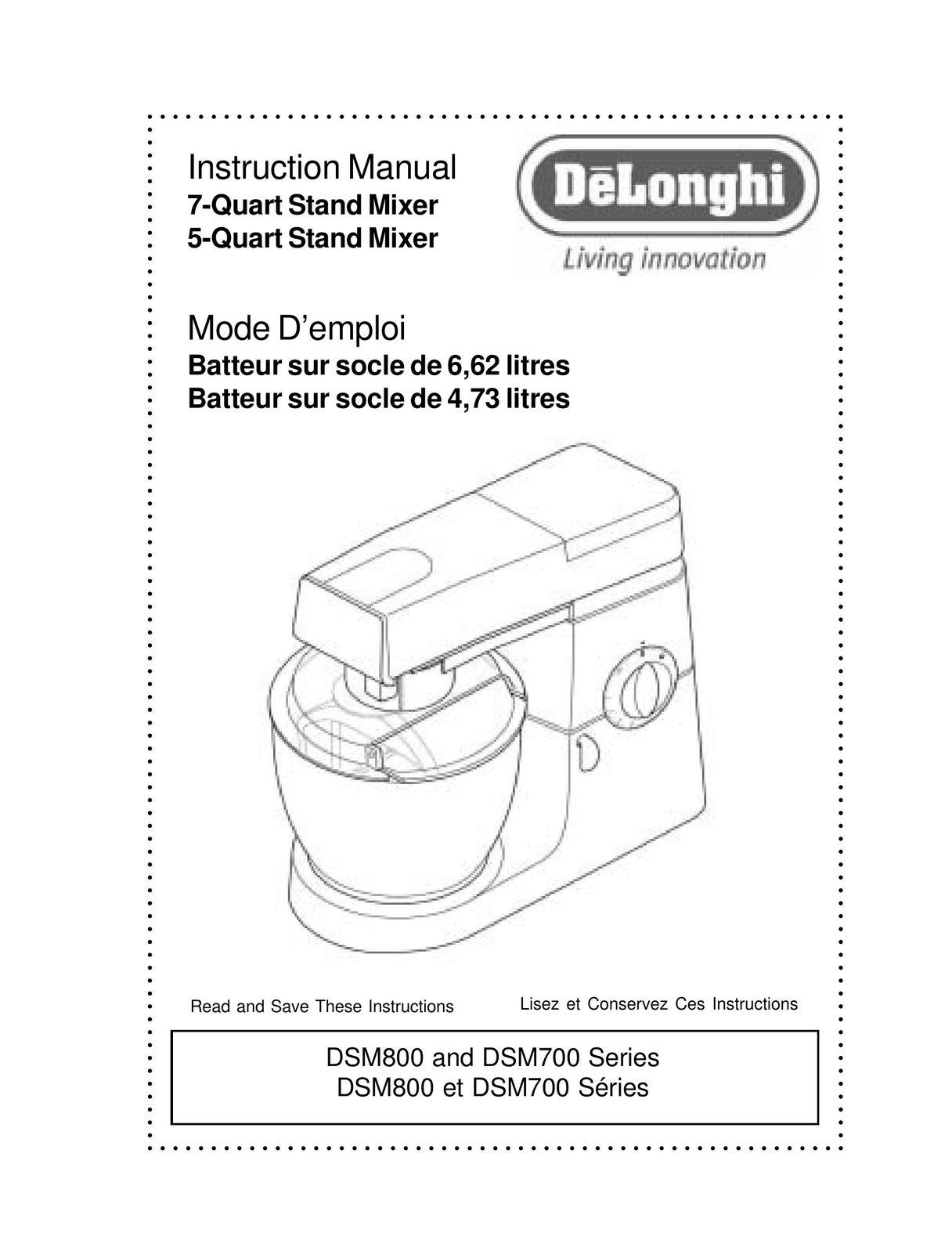 DeLonghi 5-Quart Stand Mixer Blender User Manual