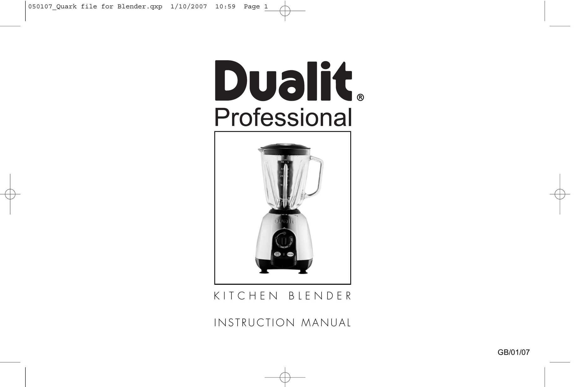 Dualit Kitchen Blender Blender User Manual