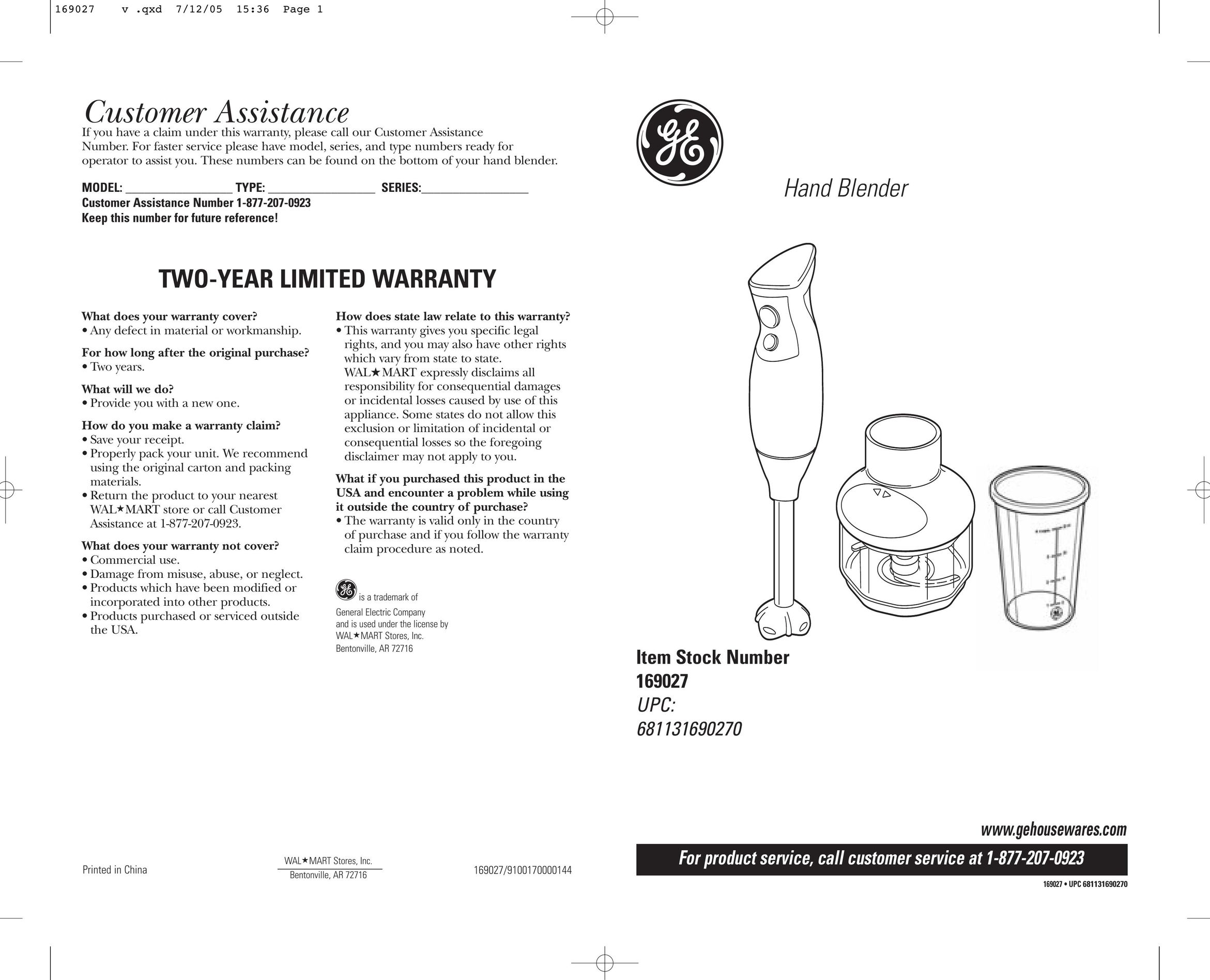 GE 169027 Blender User Manual