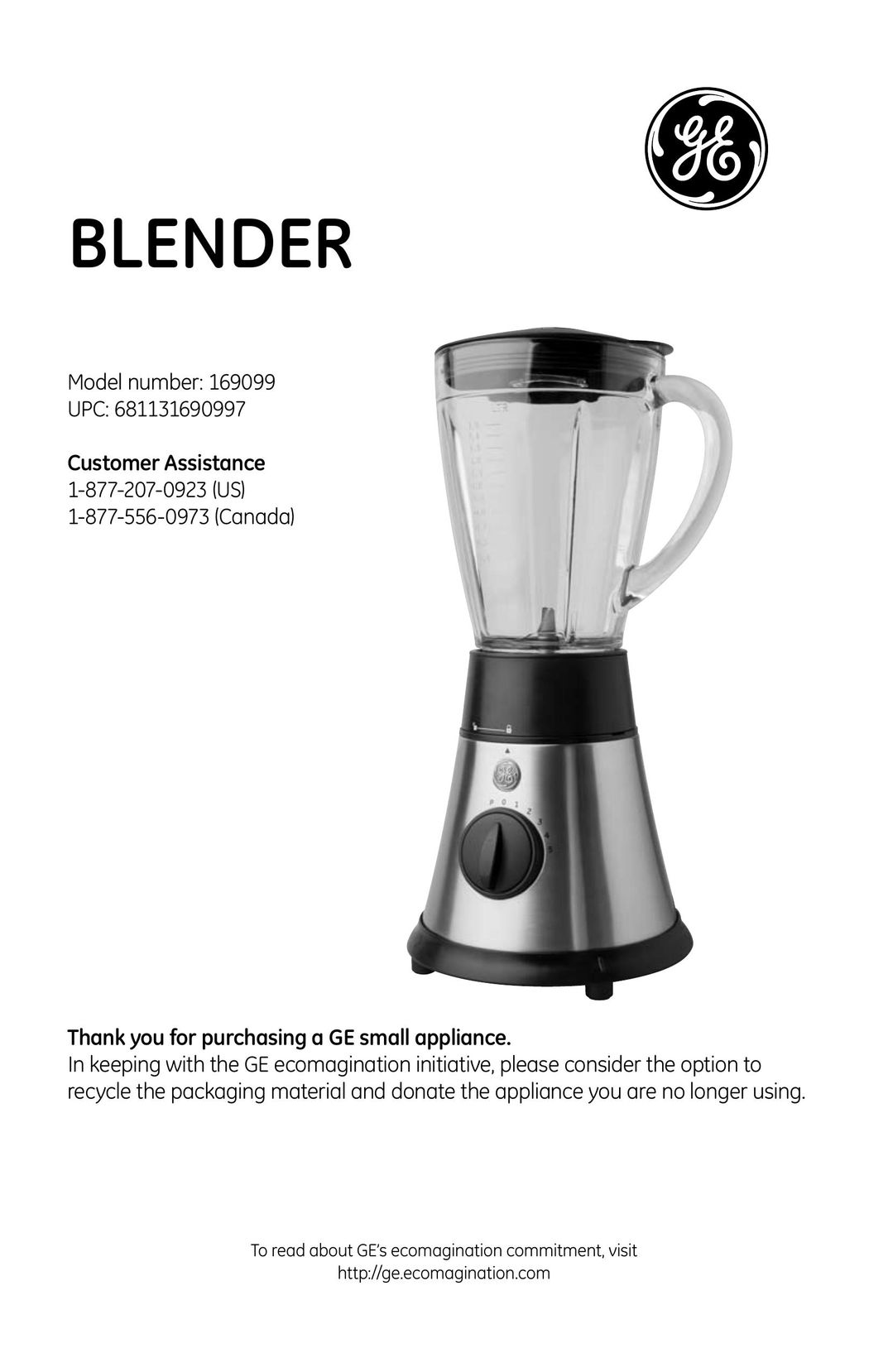 GE 169099 Blender User Manual