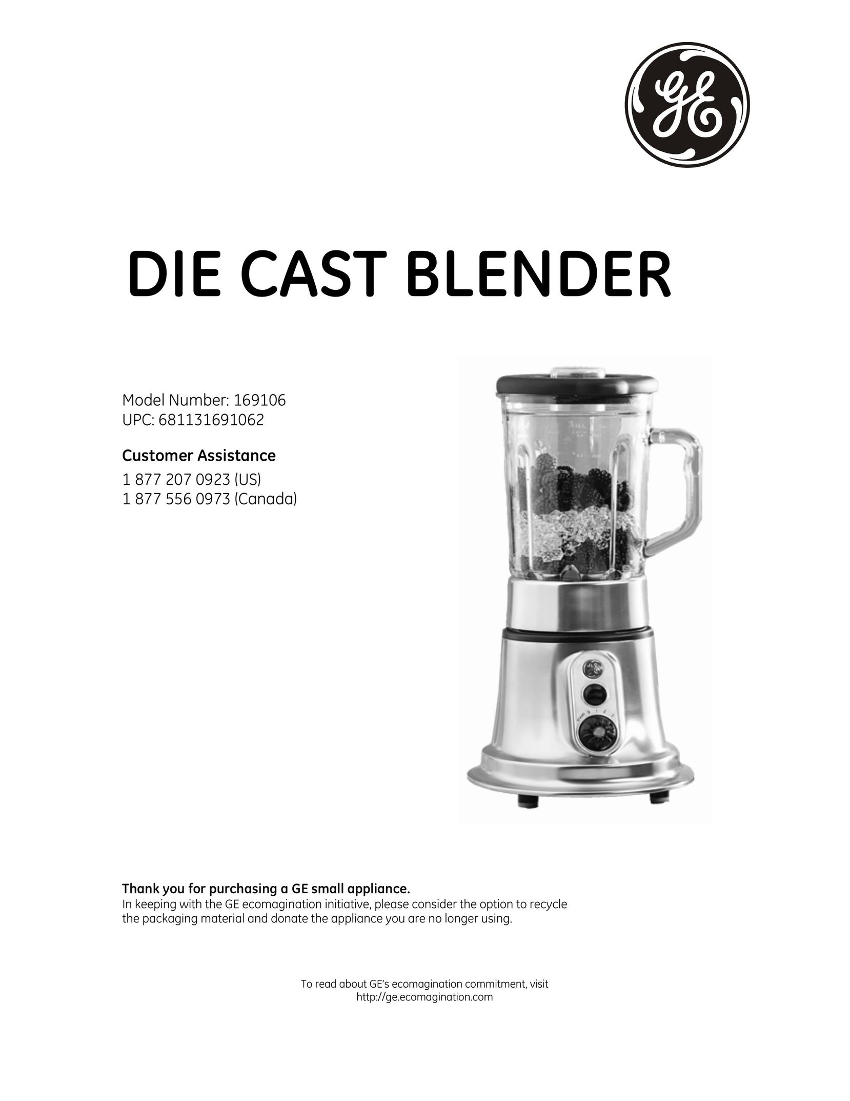 GE 169106 Blender User Manual