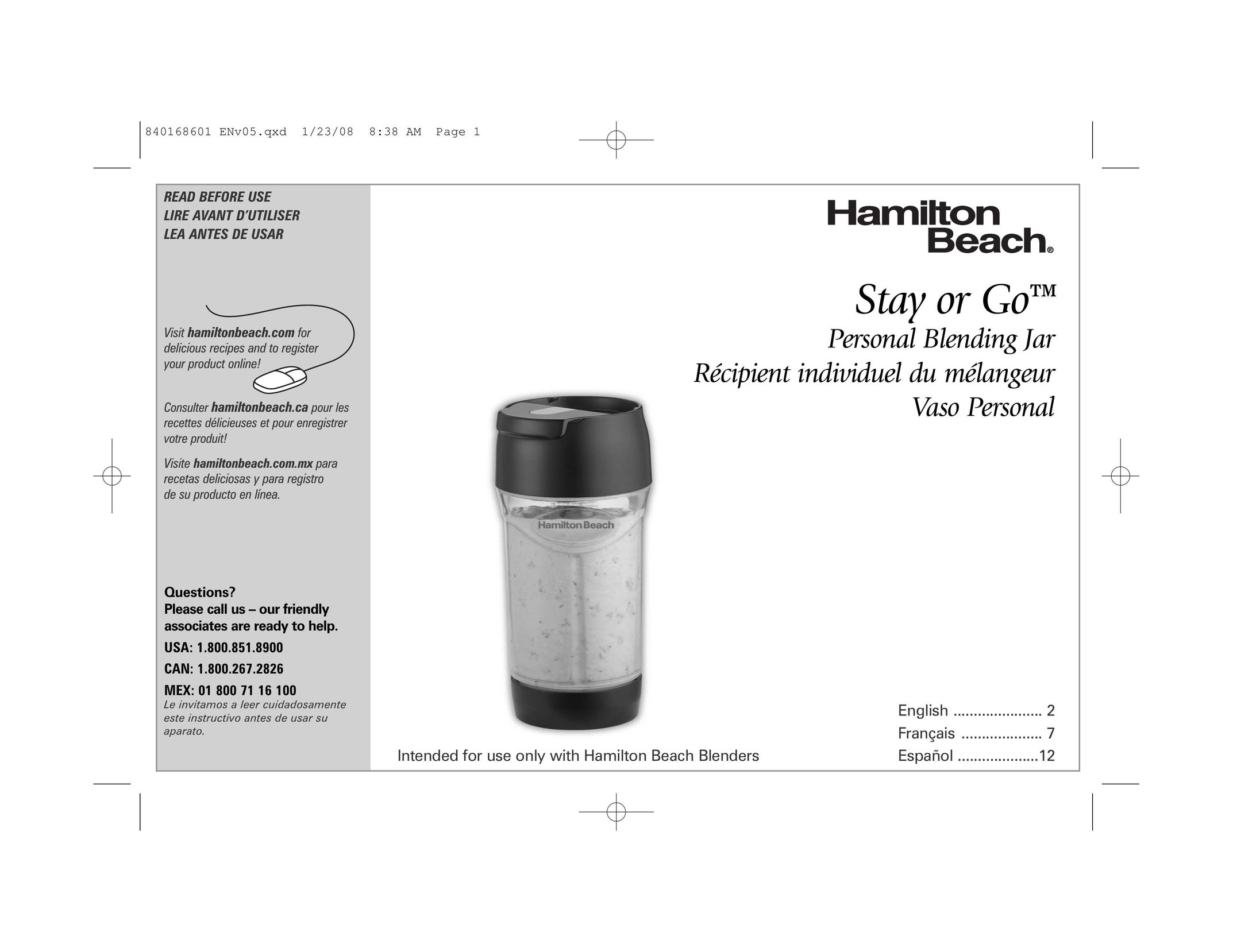 Hamilton Beach 50239 Blender User Manual