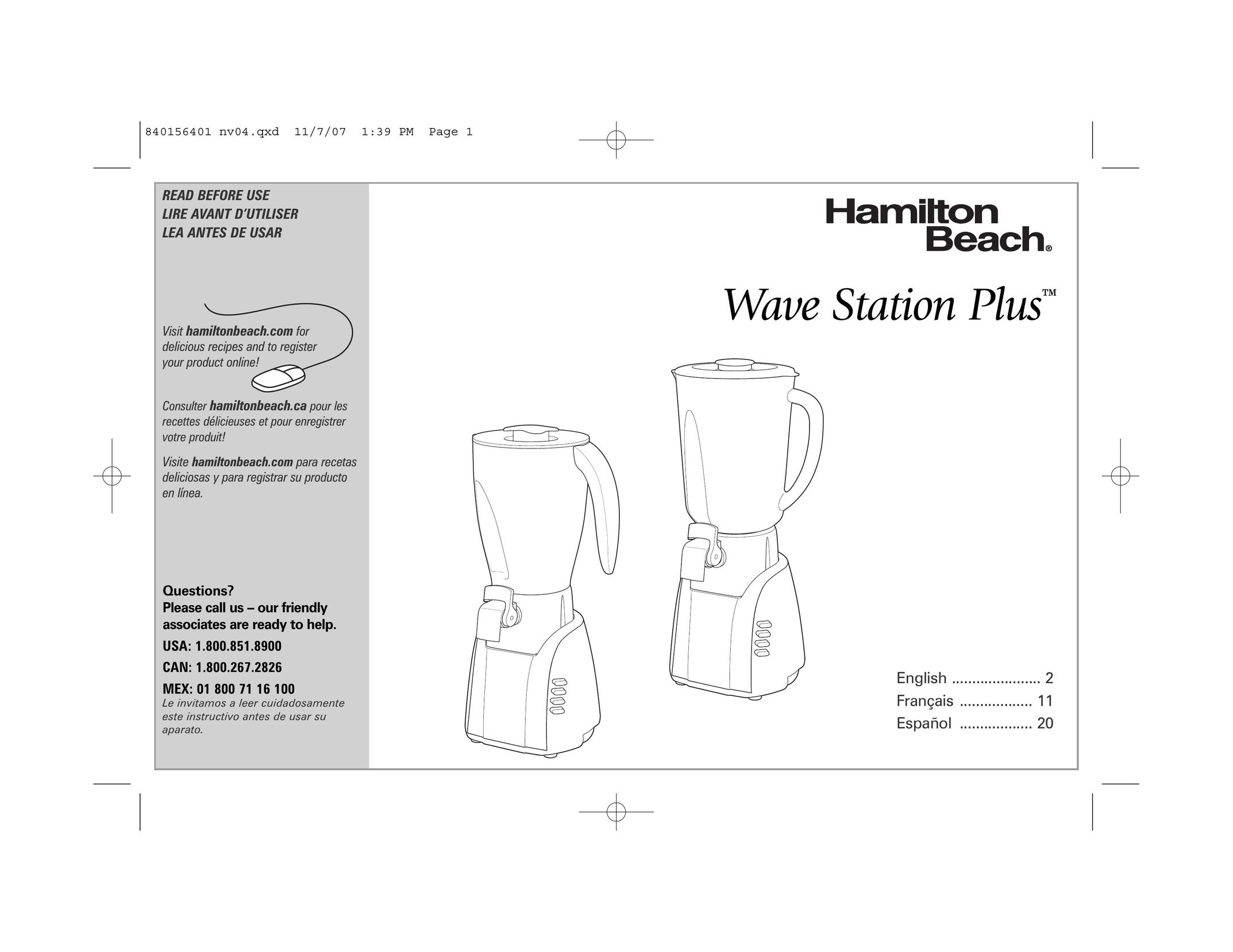 Hamilton Beach 53257C Blender User Manual