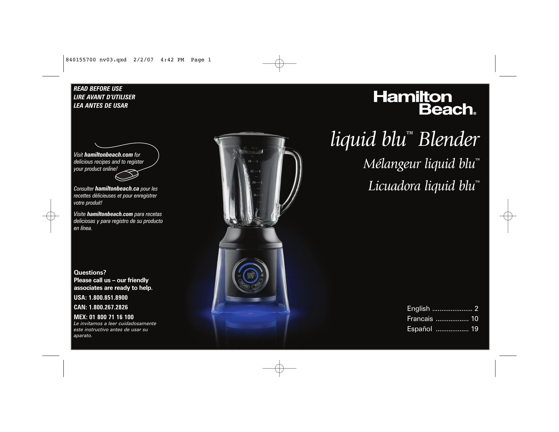 Hamilton Beach 59205 B42 Blender User Manual