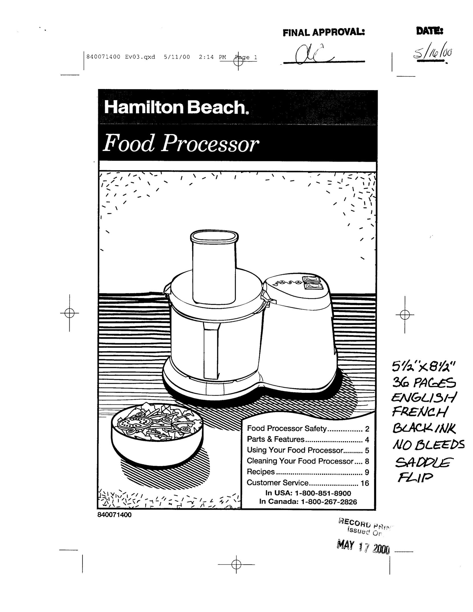 Hamilton Beach 70710 Blender User Manual