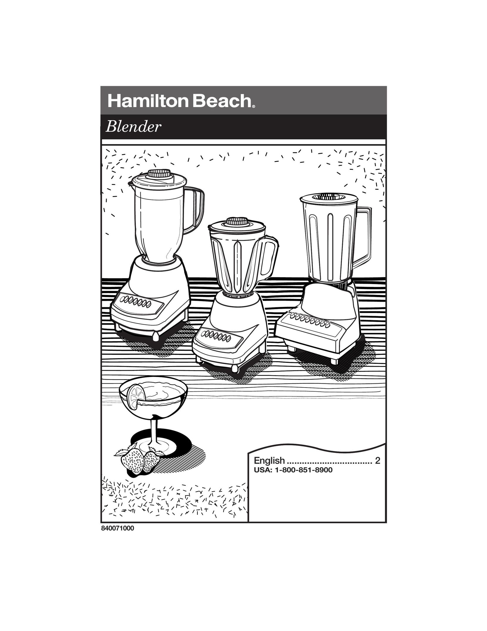 Hamilton Beach 840071000 Blender User Manual