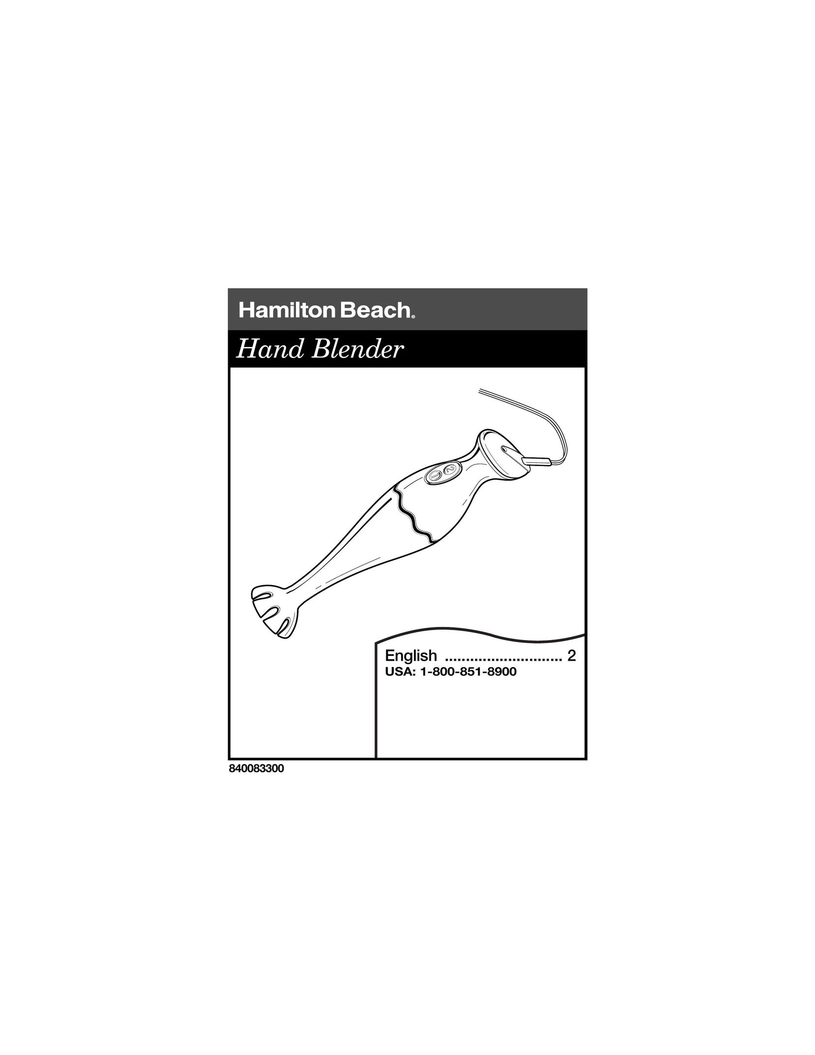 Hamilton Beach 840083300 Blender User Manual