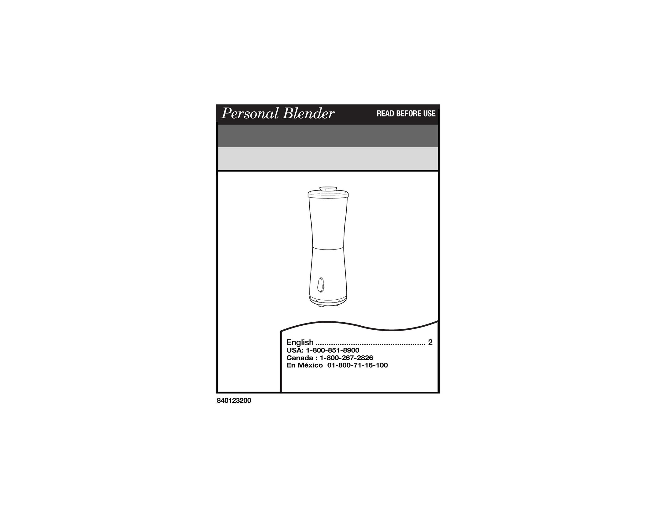 Hamilton Beach 840123200 Blender User Manual