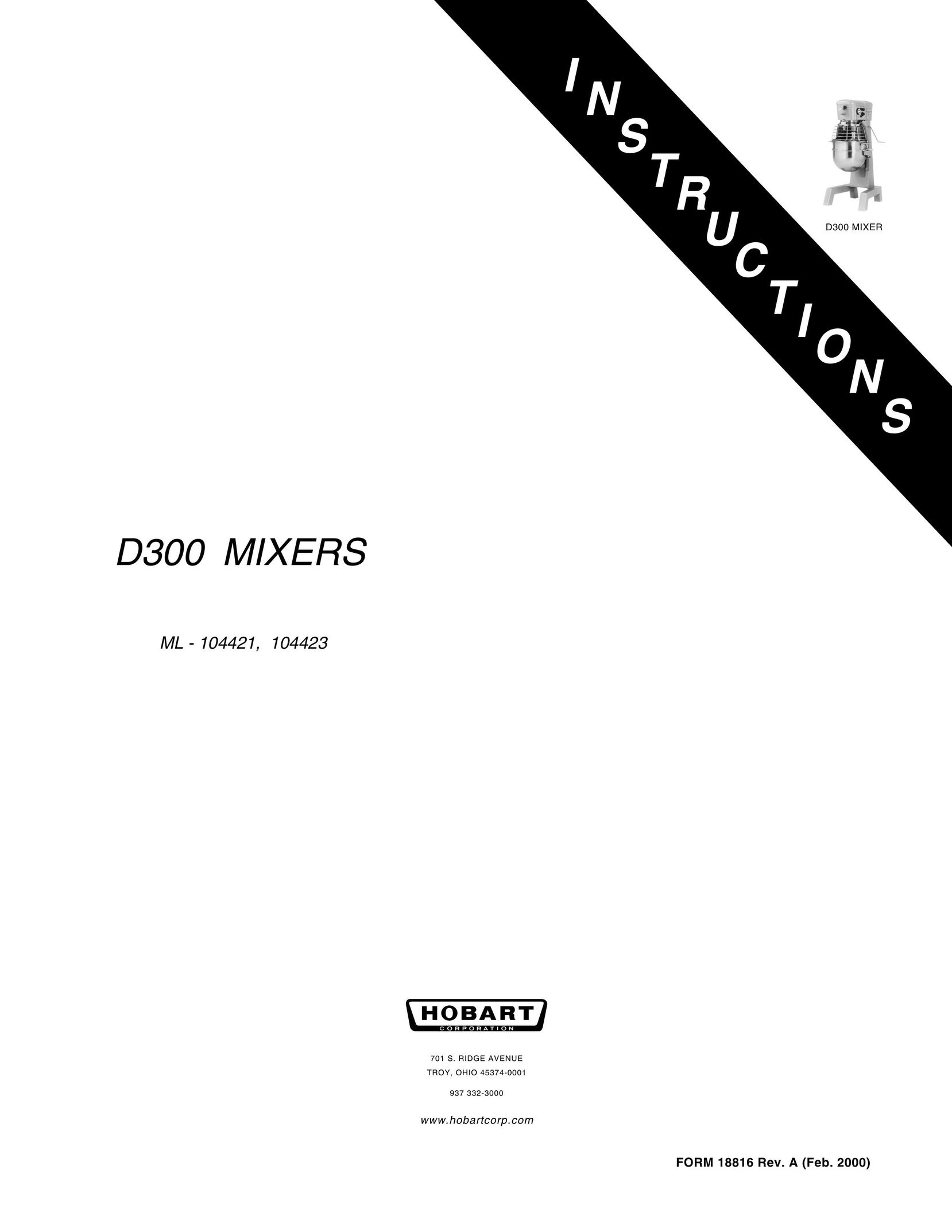 Hobart D300 Blender User Manual
