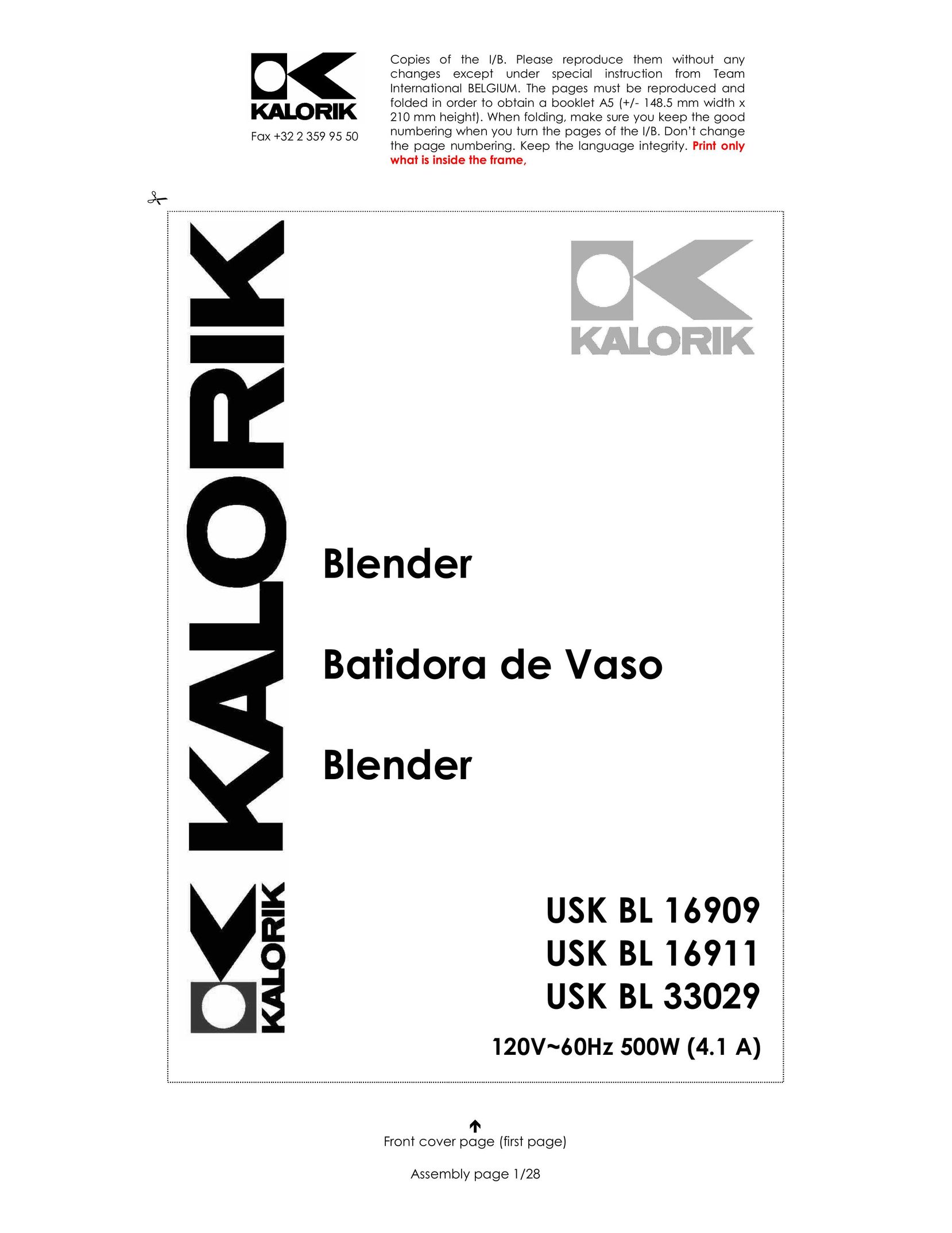 Kalorik usk bl 16909 Blender User Manual