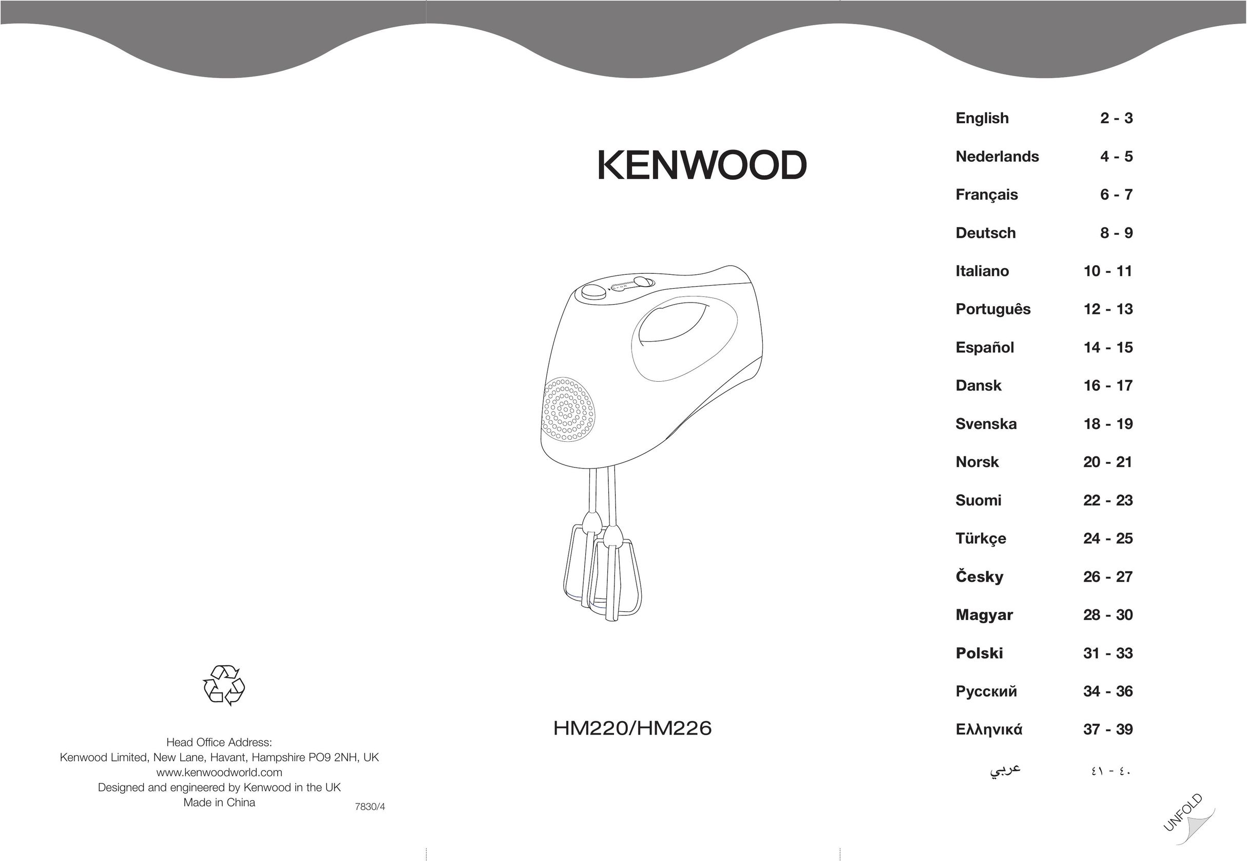 Kenwood HM220 Blender User Manual