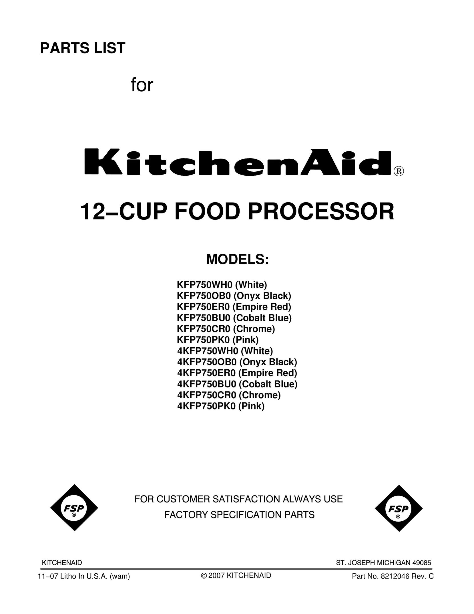 KitchenAid 4KFP750CR0 Blender User Manual