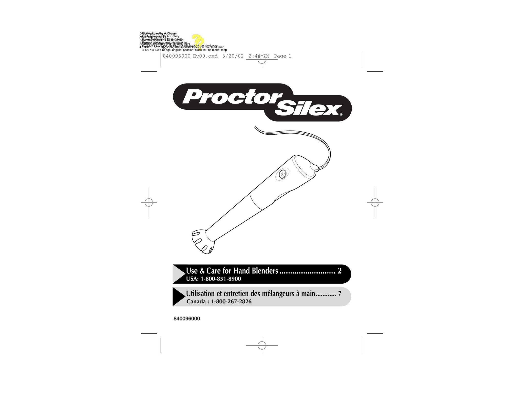 Proctor-Silex 840096000 Blender User Manual