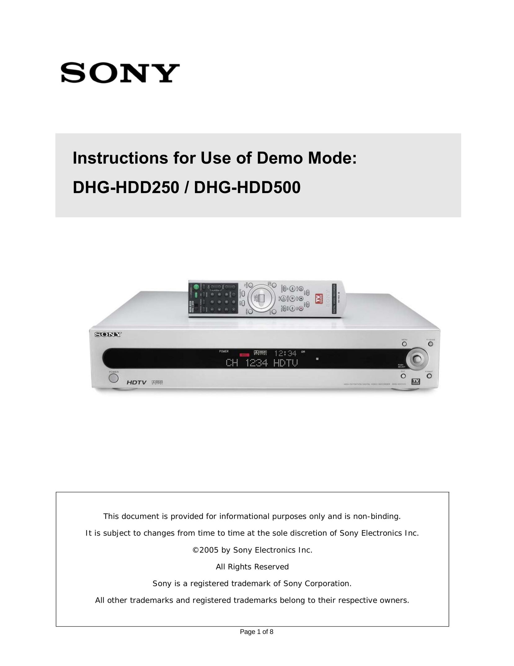 Sony DHG-HDD500 Blender User Manual
