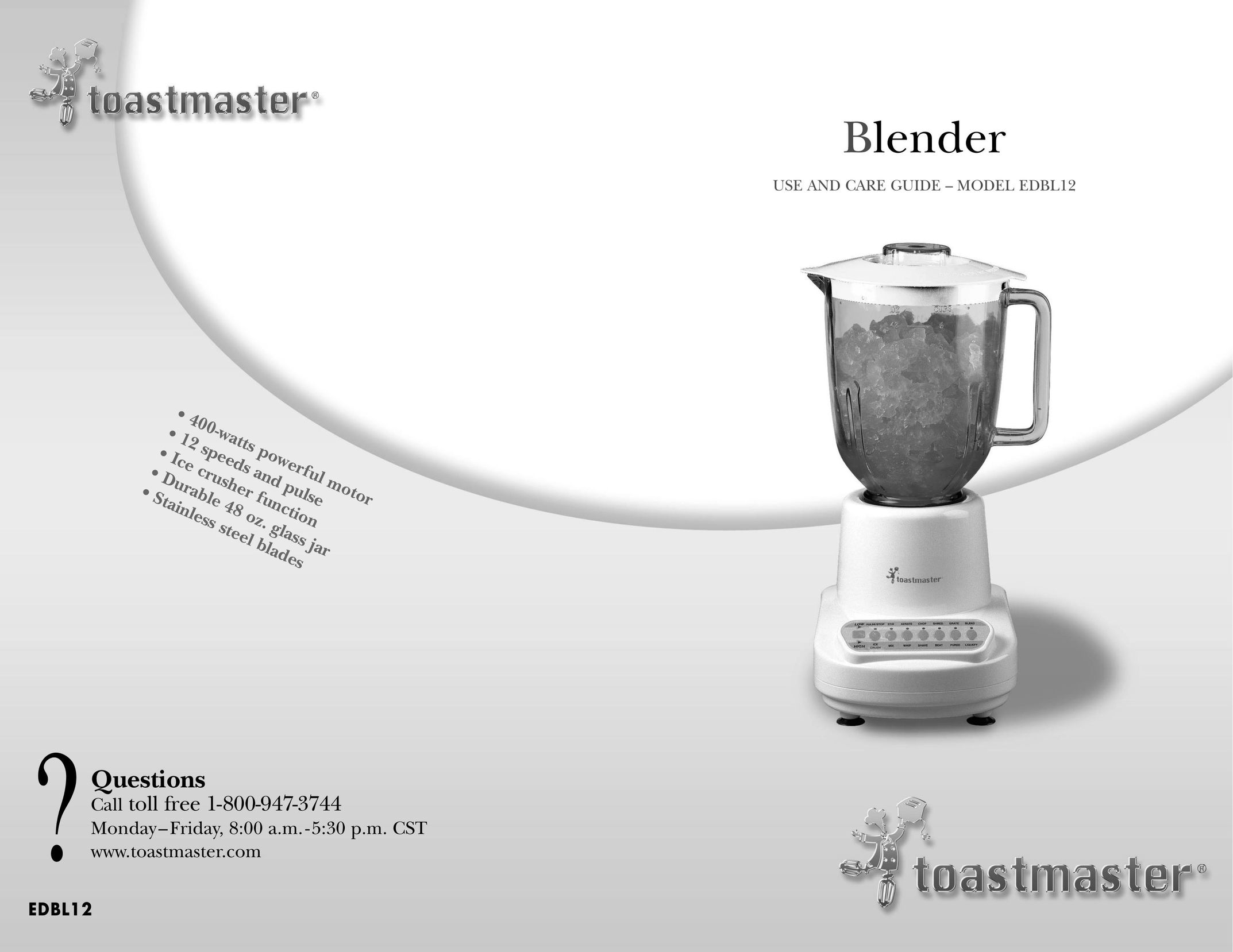 Toastmaster EDBL12 Blender User Manual