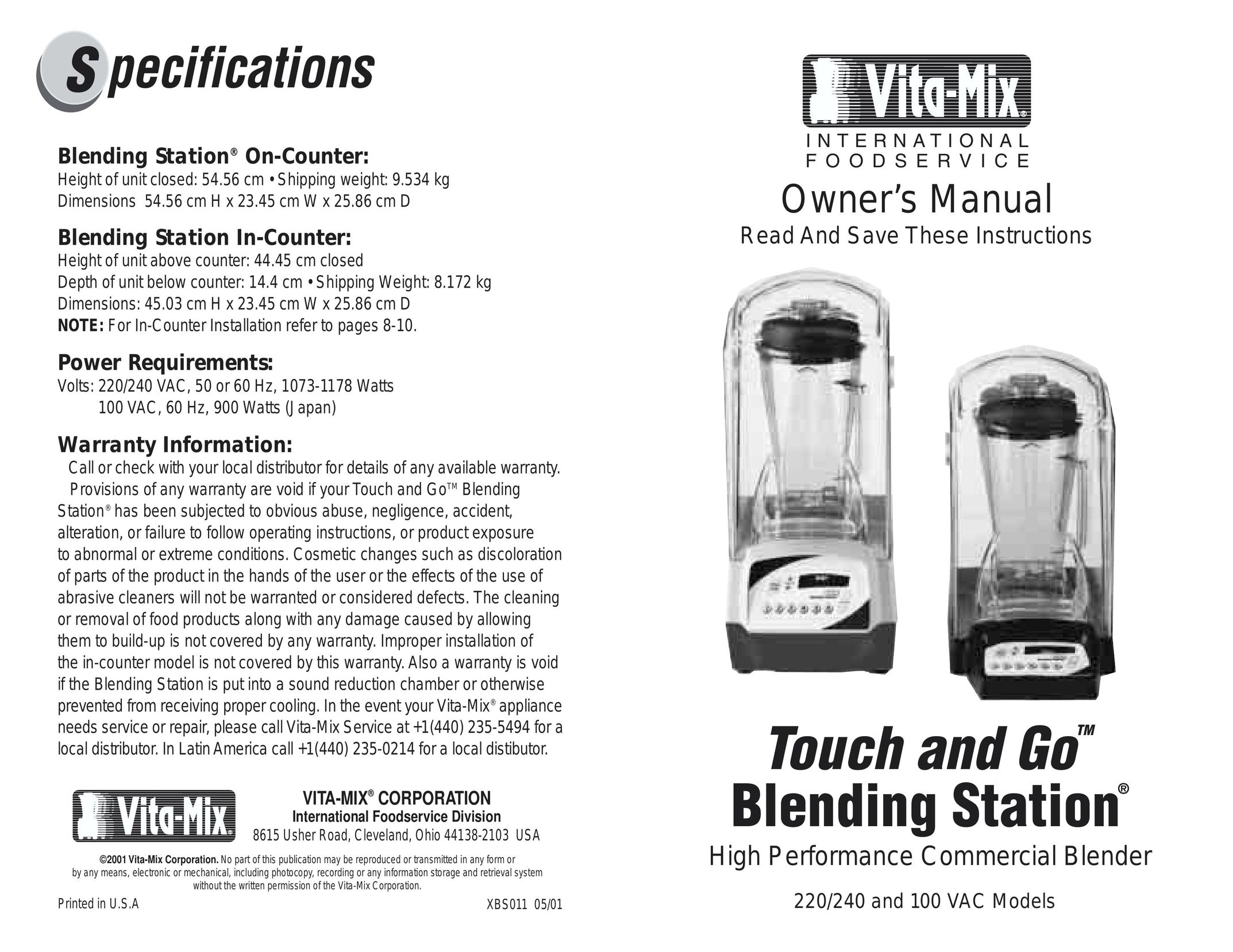 Vita-Mix 220/240 Blender User Manual