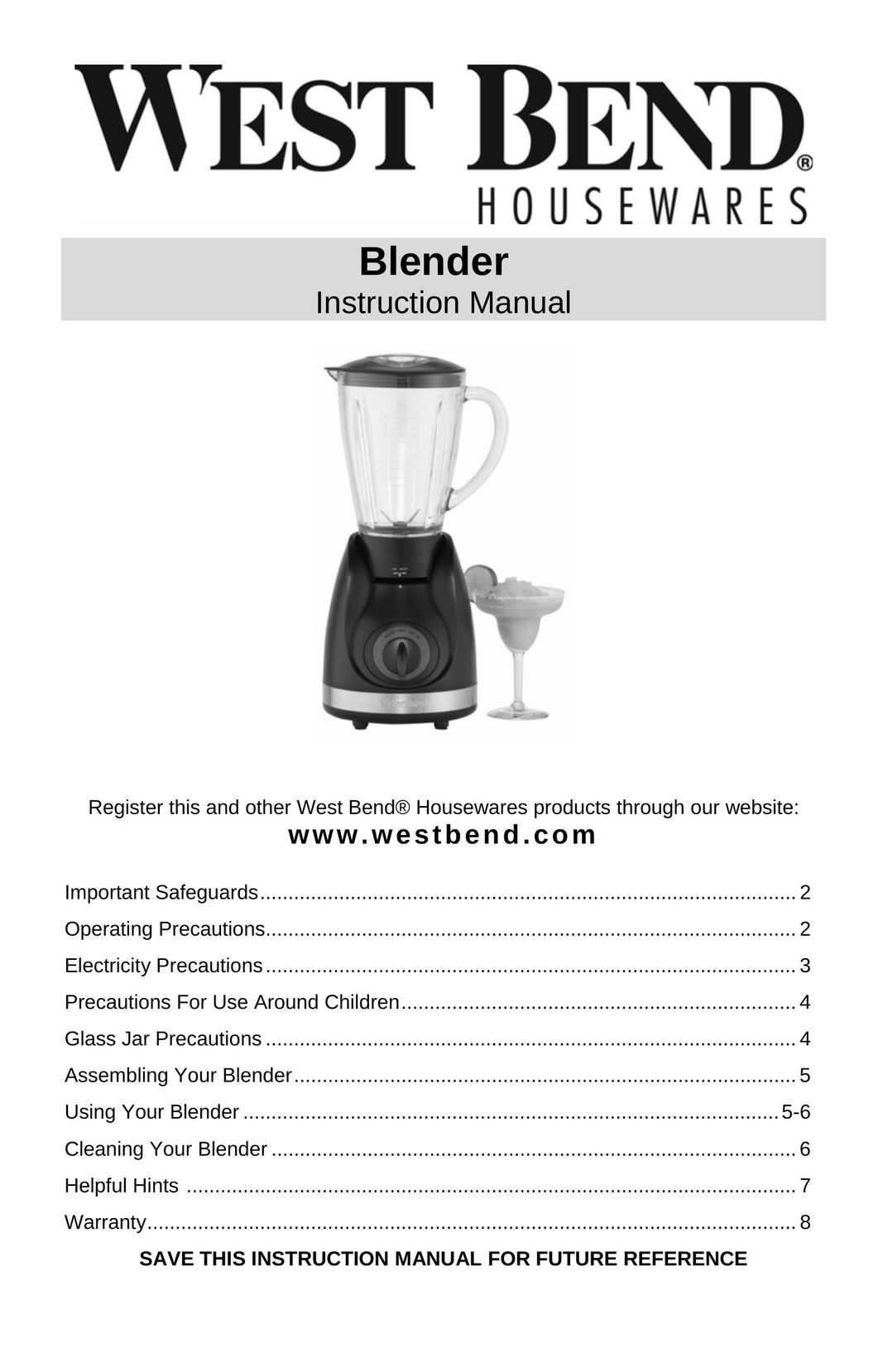 West Bend Blender Blender User Manual