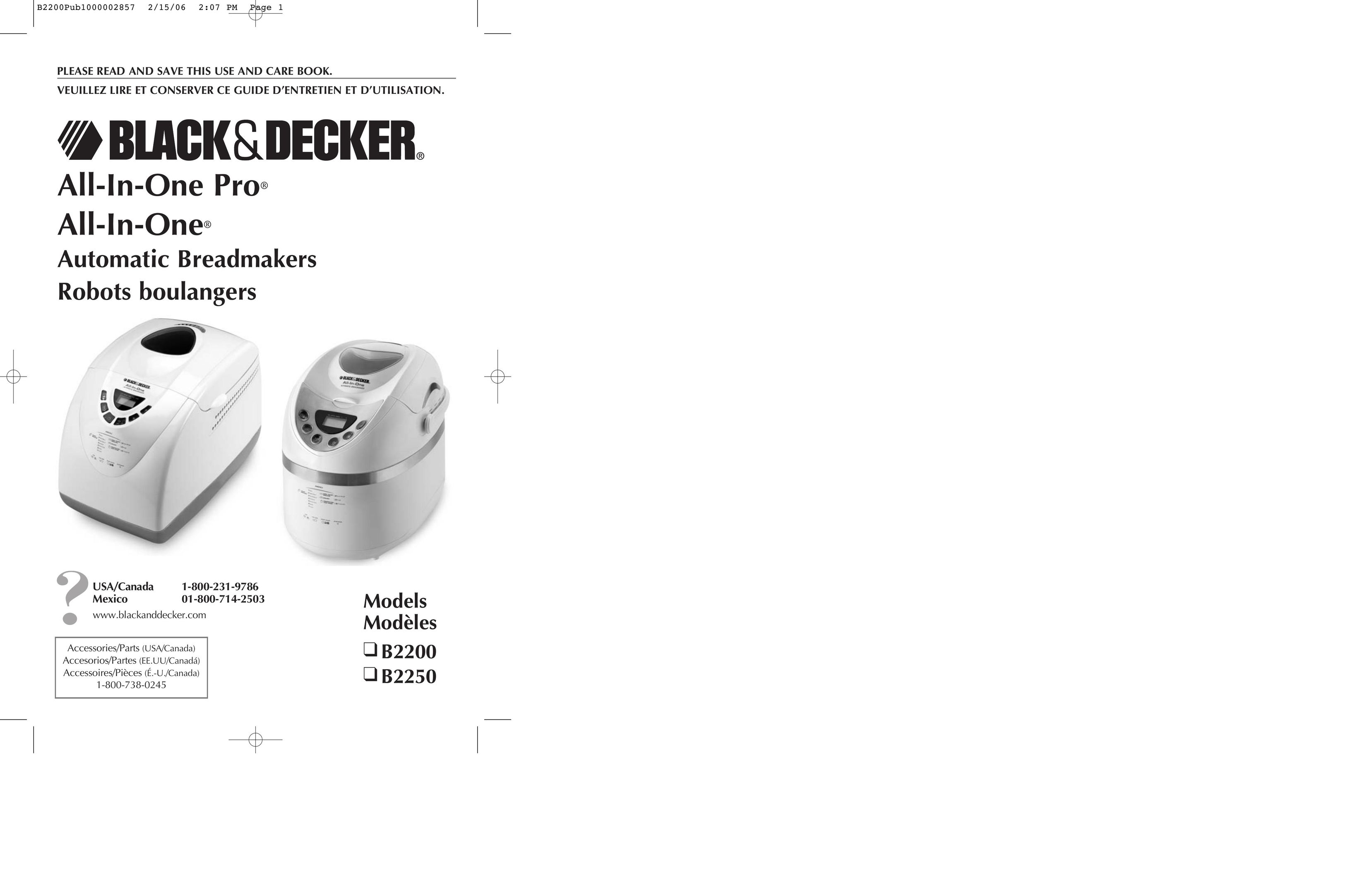 Black & Decker B2250 Bread Maker User Manual