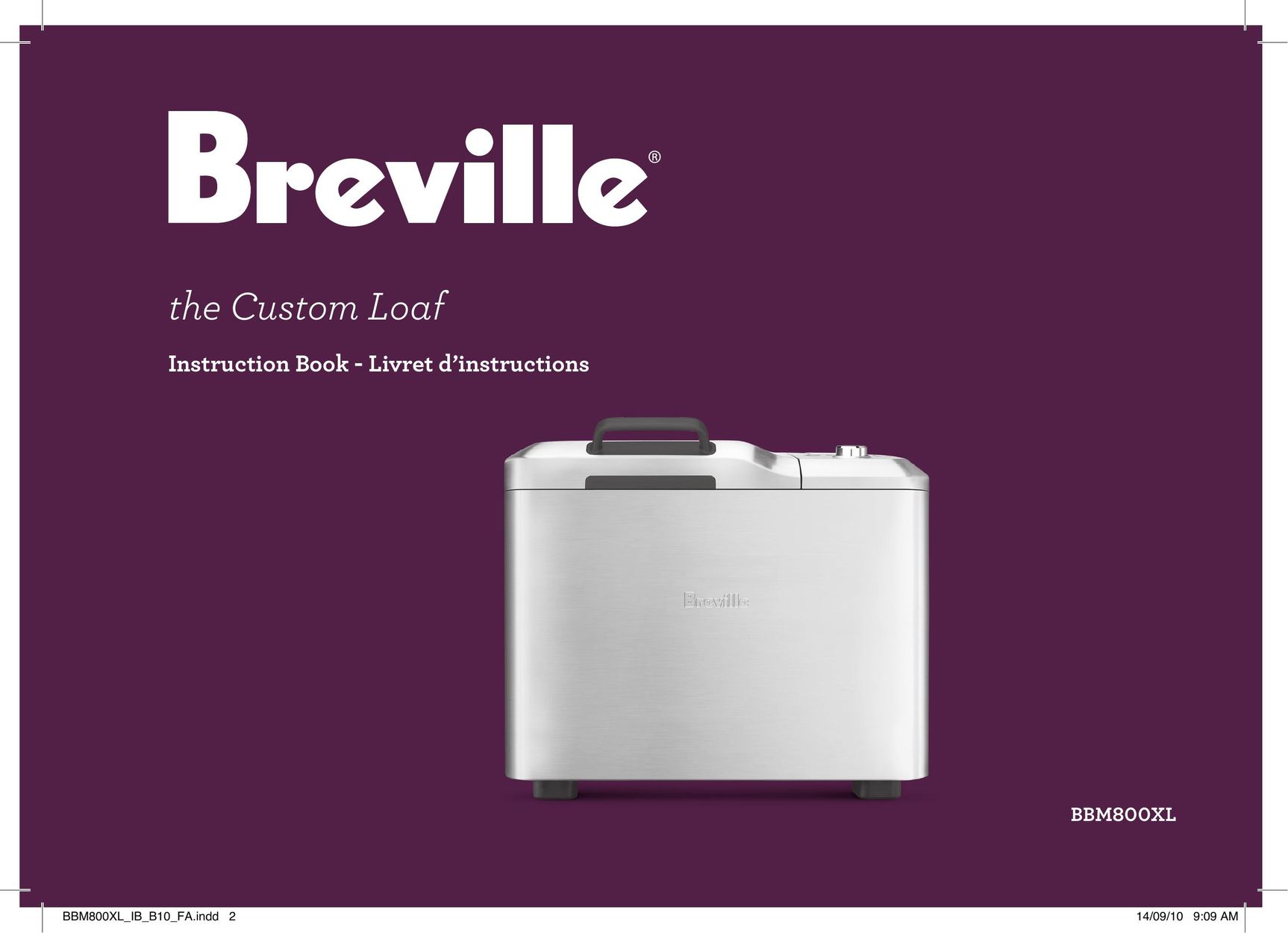 Breville BBM800XL Bread Maker User Manual