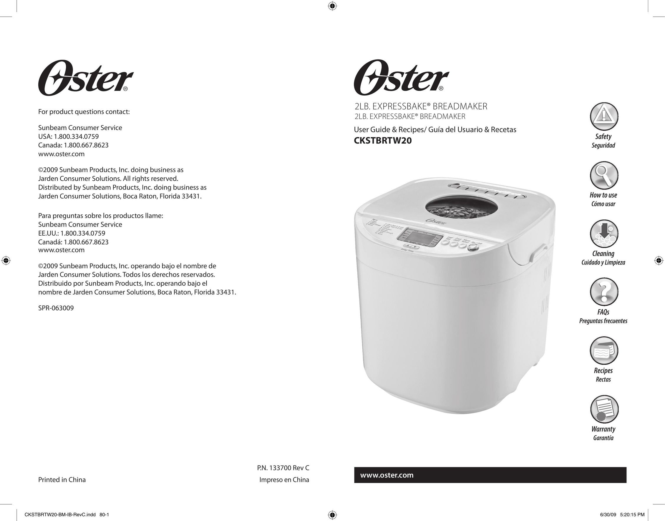 Oster Oster 2lb. Expressbake Breadmaker Bread Maker User Manual