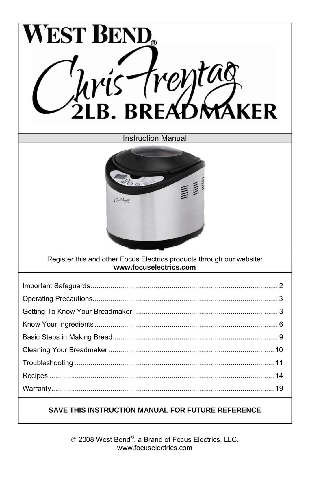 West Bend 41200CF Bread Maker User Manual