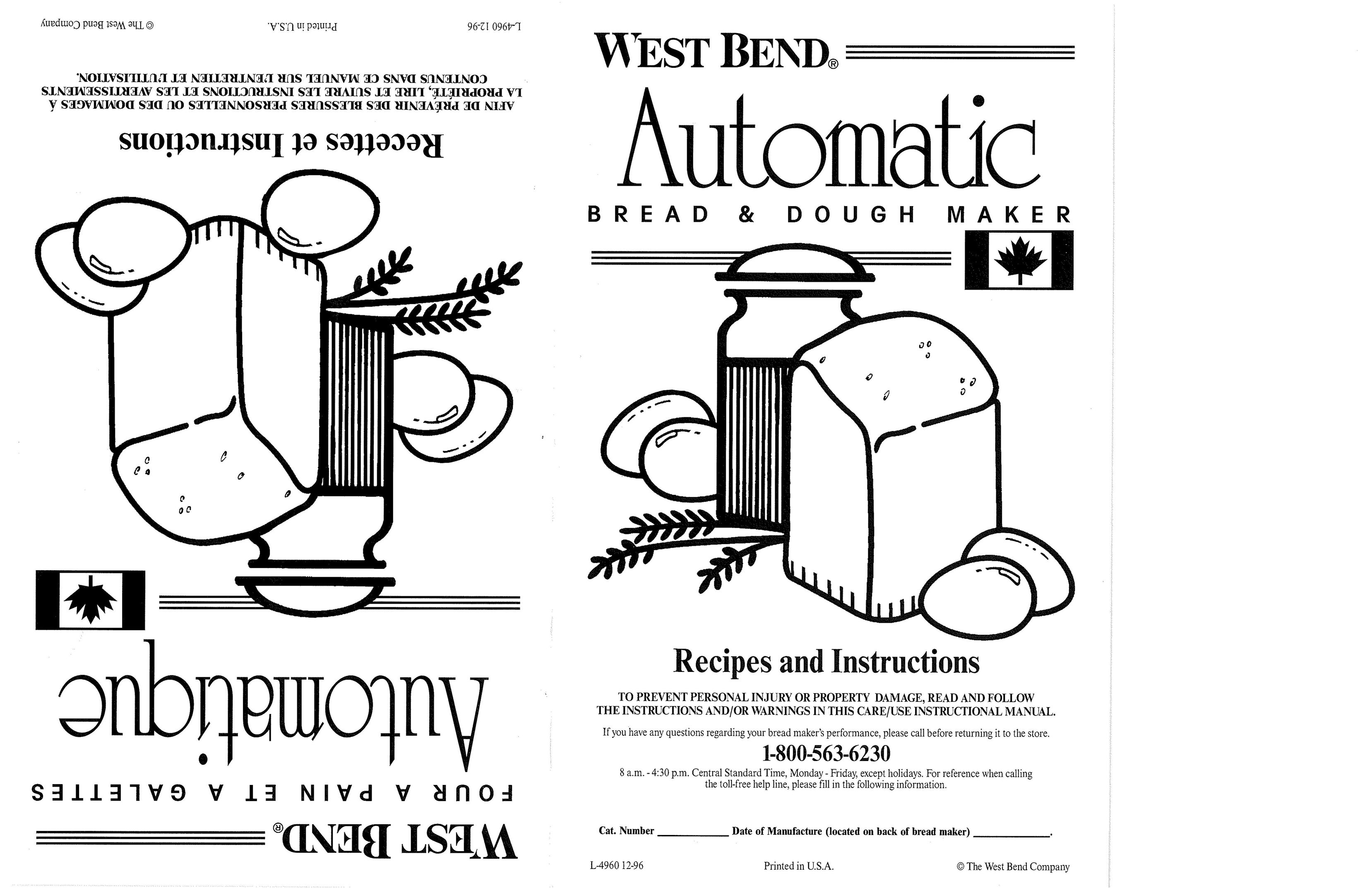 West Bend L4960 Bread Maker User Manual