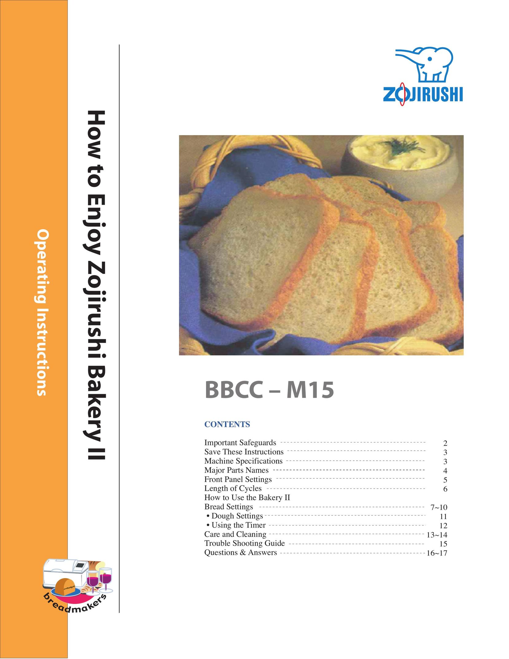 Zojirushi BBCC - M15 Bread Maker User Manual