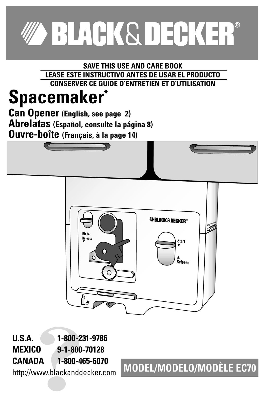 Black & Decker EC70 Can Opener User Manual