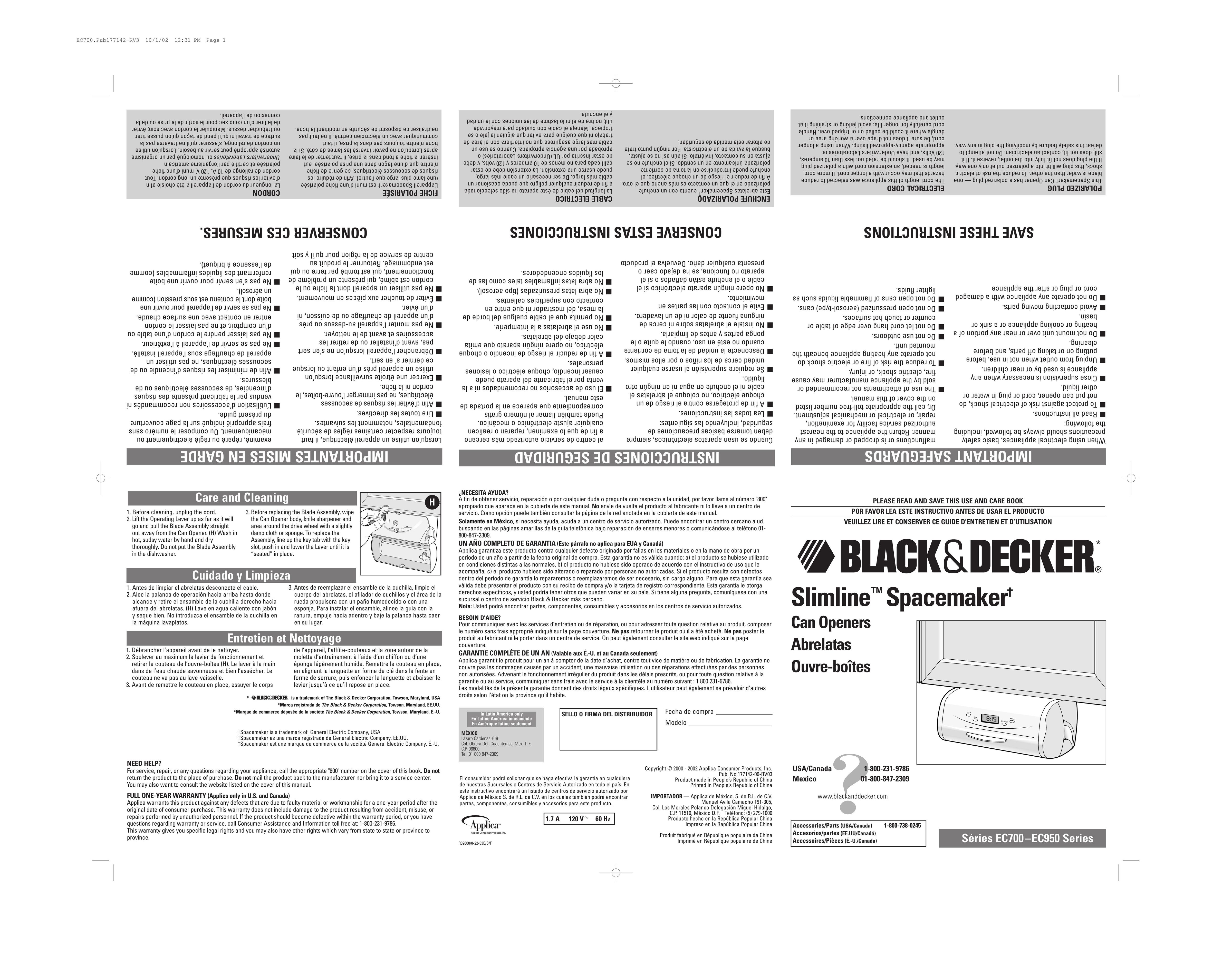 Black & Decker EC700 Can Opener User Manual