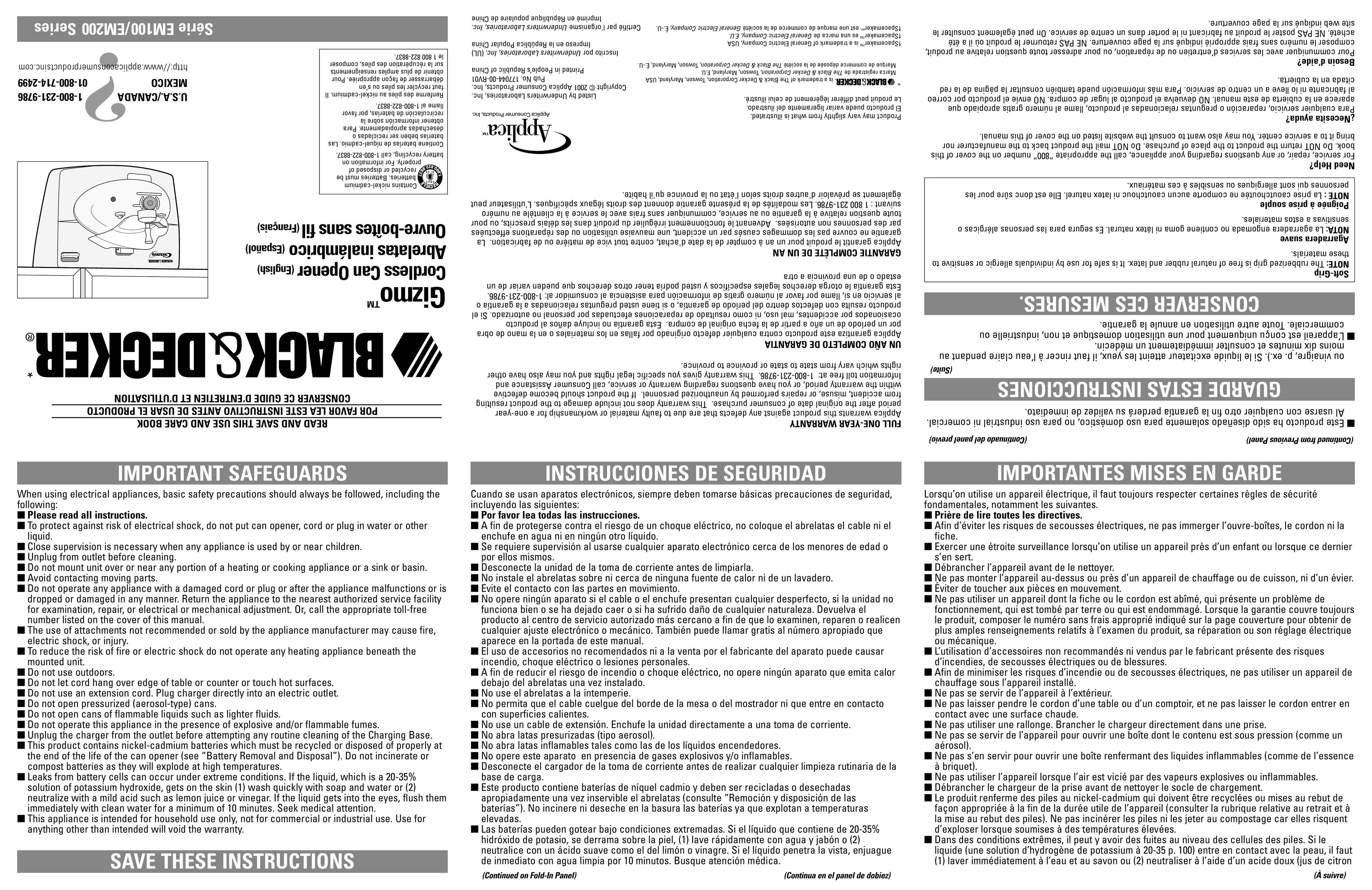 Black & Decker EM200 Can Opener User Manual
