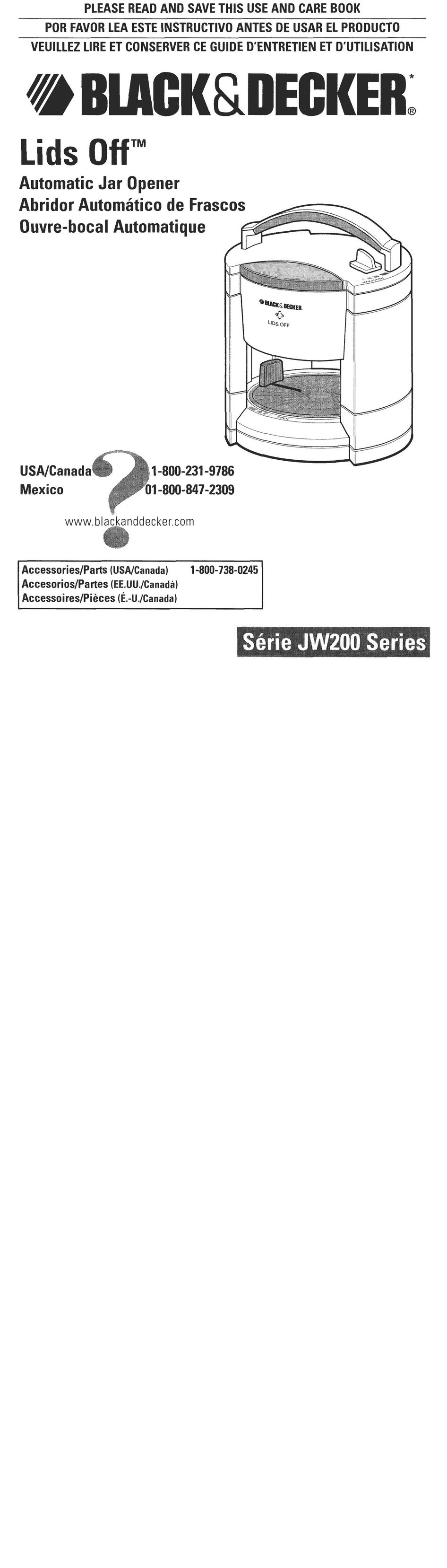 Black & Decker JW200 Can Opener User Manual