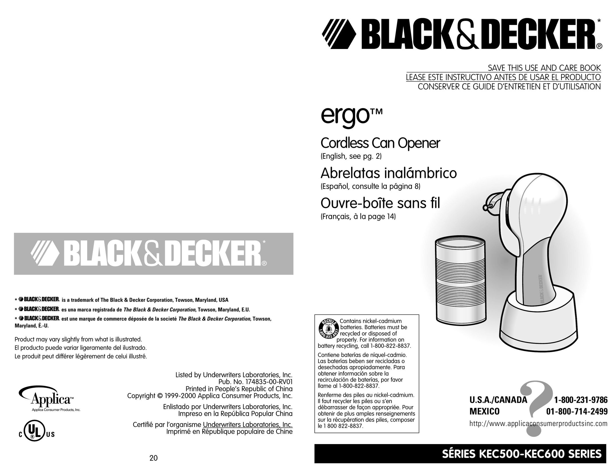 Black & Decker KEC600 Can Opener User Manual