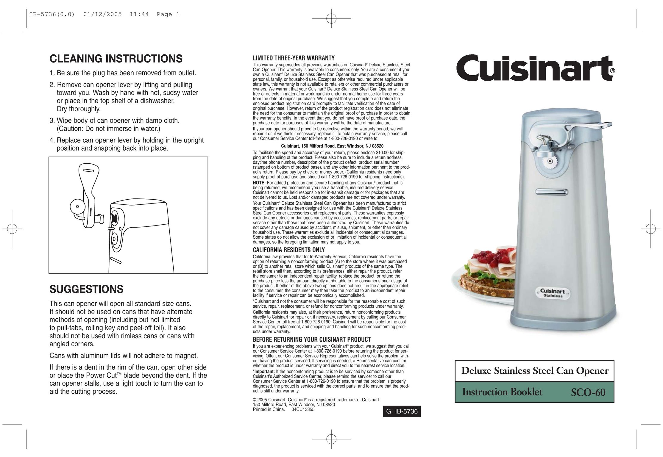 Cuisinart GHI0303IB-1-1 Can Opener User Manual