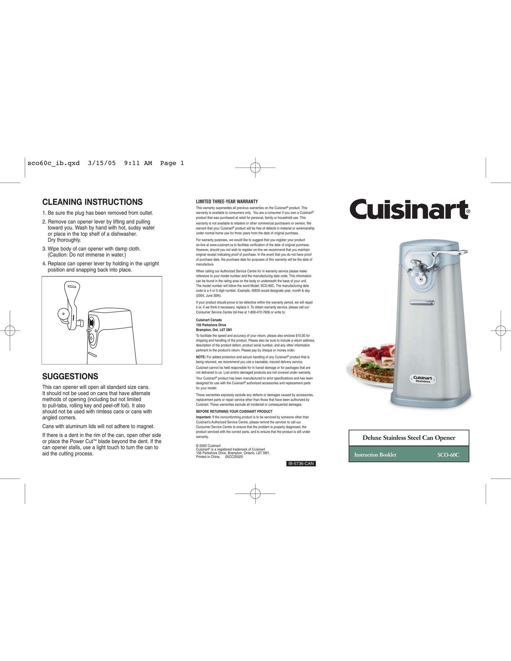 Cuisinart SCO-60C Can Opener User Manual