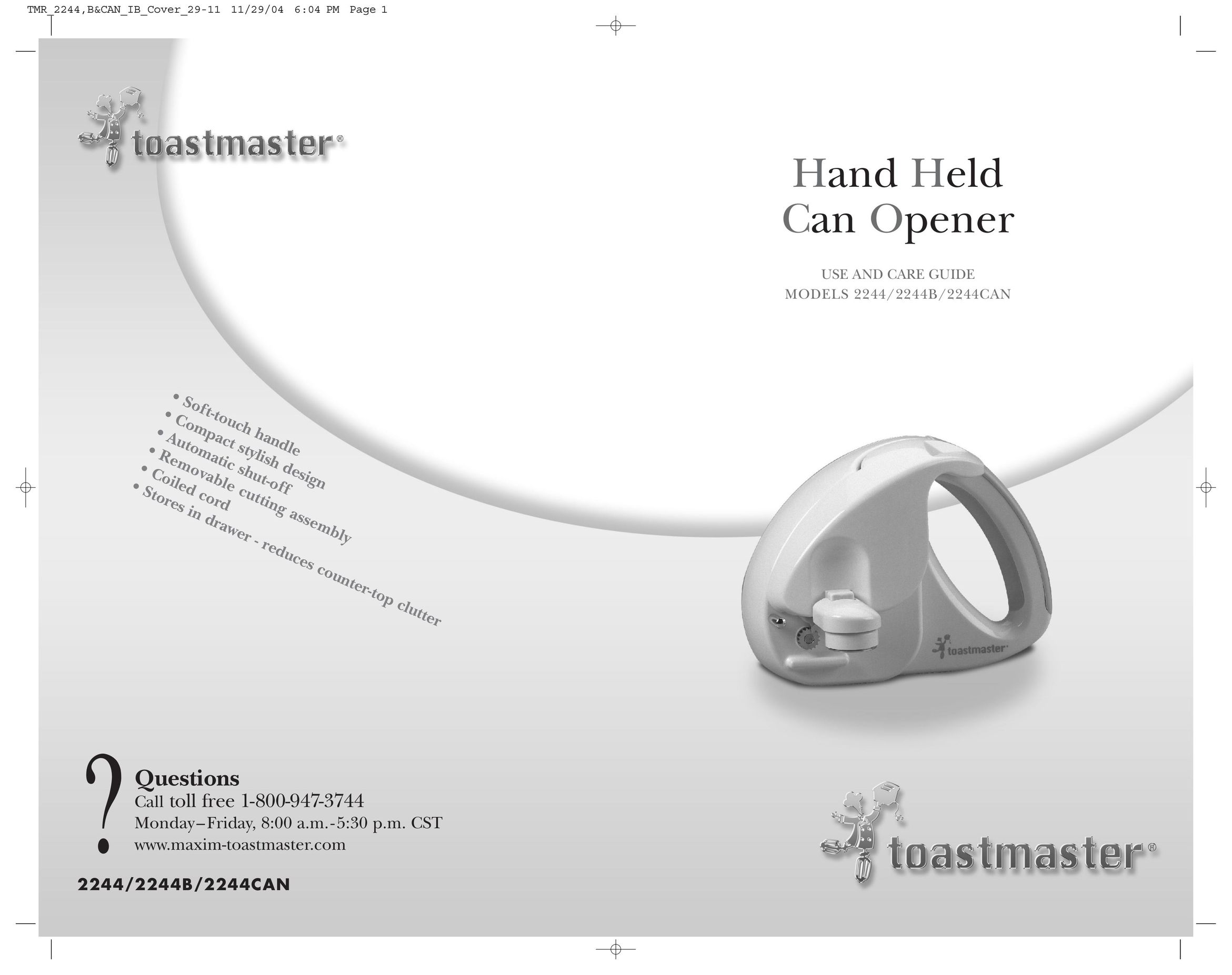 Toastmaster 2244, 2244B, 2244 Can Opener User Manual