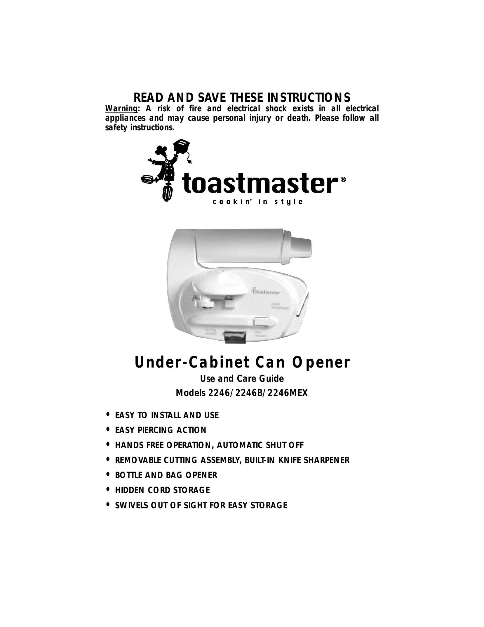 Toastmaster 2246B Can Opener User Manual